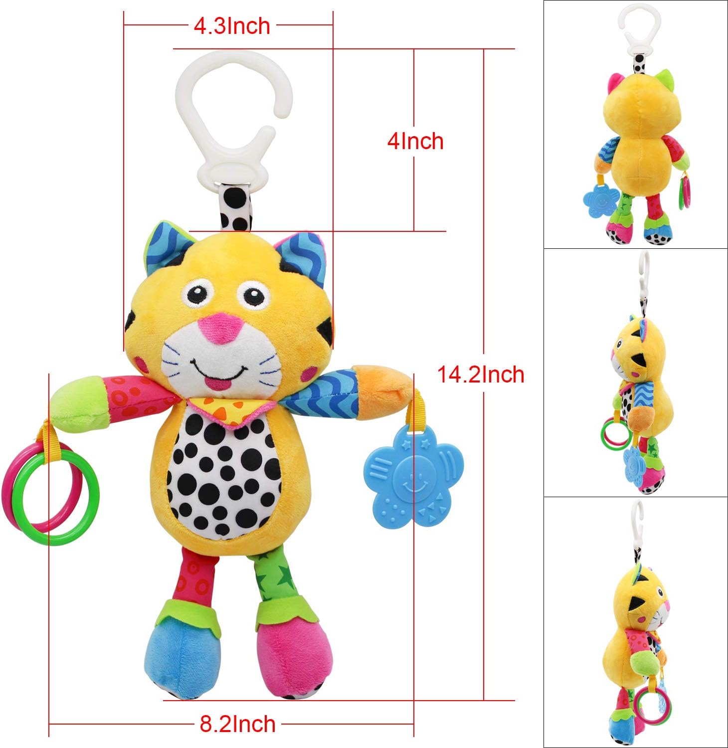 MARUMINE Baby Car Seat Toys with 24 Music and Teether, Infant Soft Plush Rattle, Early Development Hanging Stroller Toys for 0, 3, 6, 9, 12 Months Newborn Boys Girls Gifts (Tiger) : Toys & Games