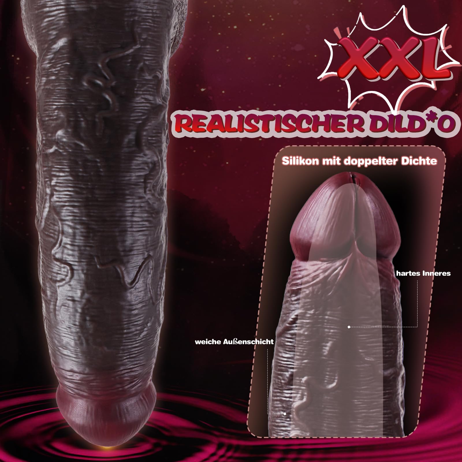 Dildo XXL Spesso 30 × 7,3 cm, Grande Dildo Anale con Asta Curva, vene Vere e Testicoli Sporgenti, Grande Dildos con Ventosa per Giocare a Mani Libere, Enorme Giocattolo Sessuale per Uomini E Donne