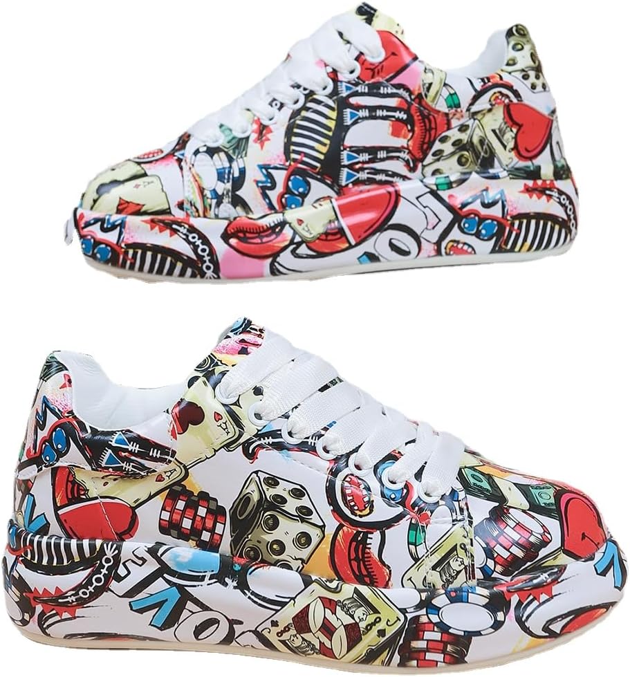Breathable Low-top Lace-up Graffiti Running Shoes for Men Women - Ideal for Gym, Tennis, Walking, and Fashion
