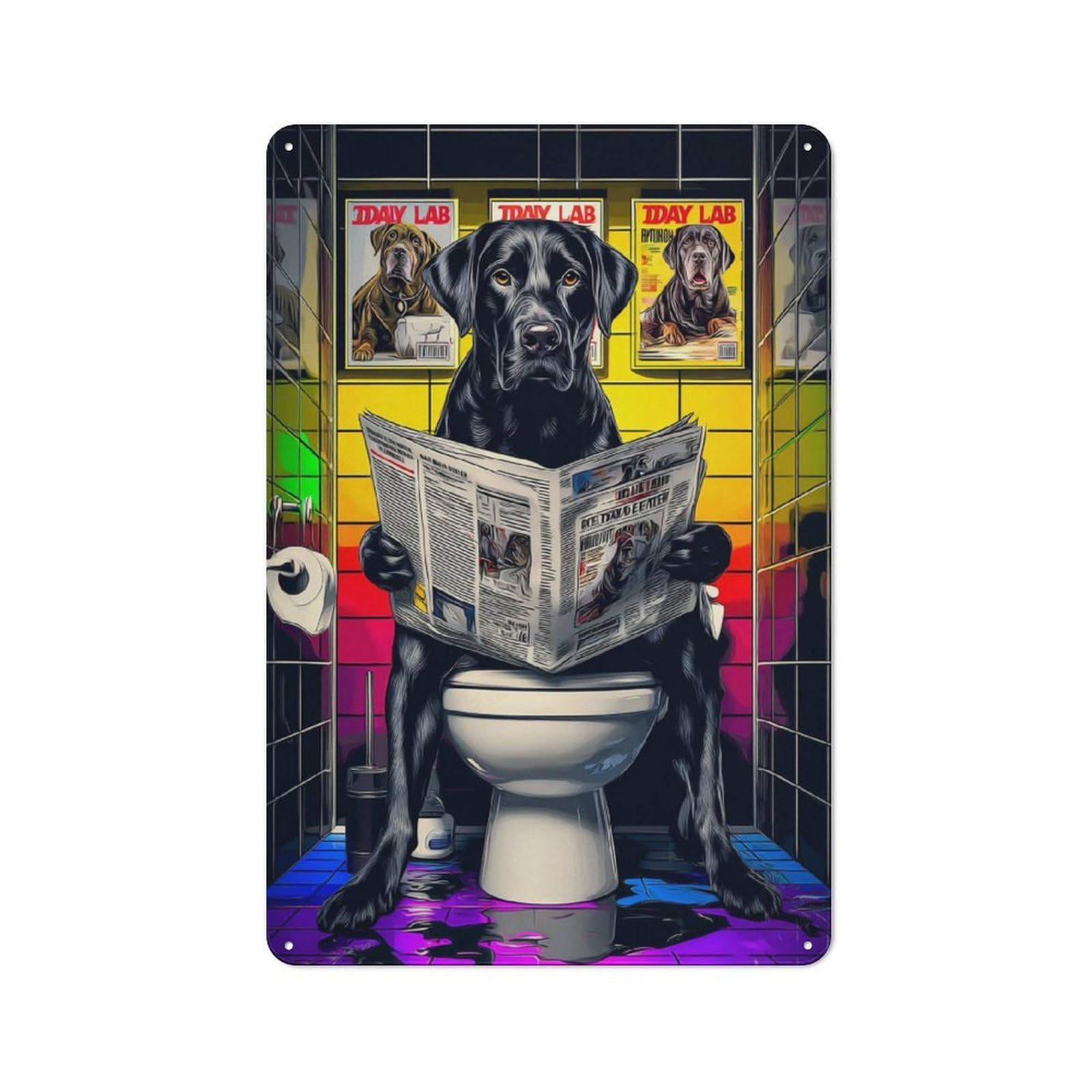 Junmoney Labrador Retriever Reading Newspaper On Toile Decorative Tin Plaque With T Design 30X20cm, Classic Novelty Wall Art For Flat, Dorm Room, Lounge Or Cafe
