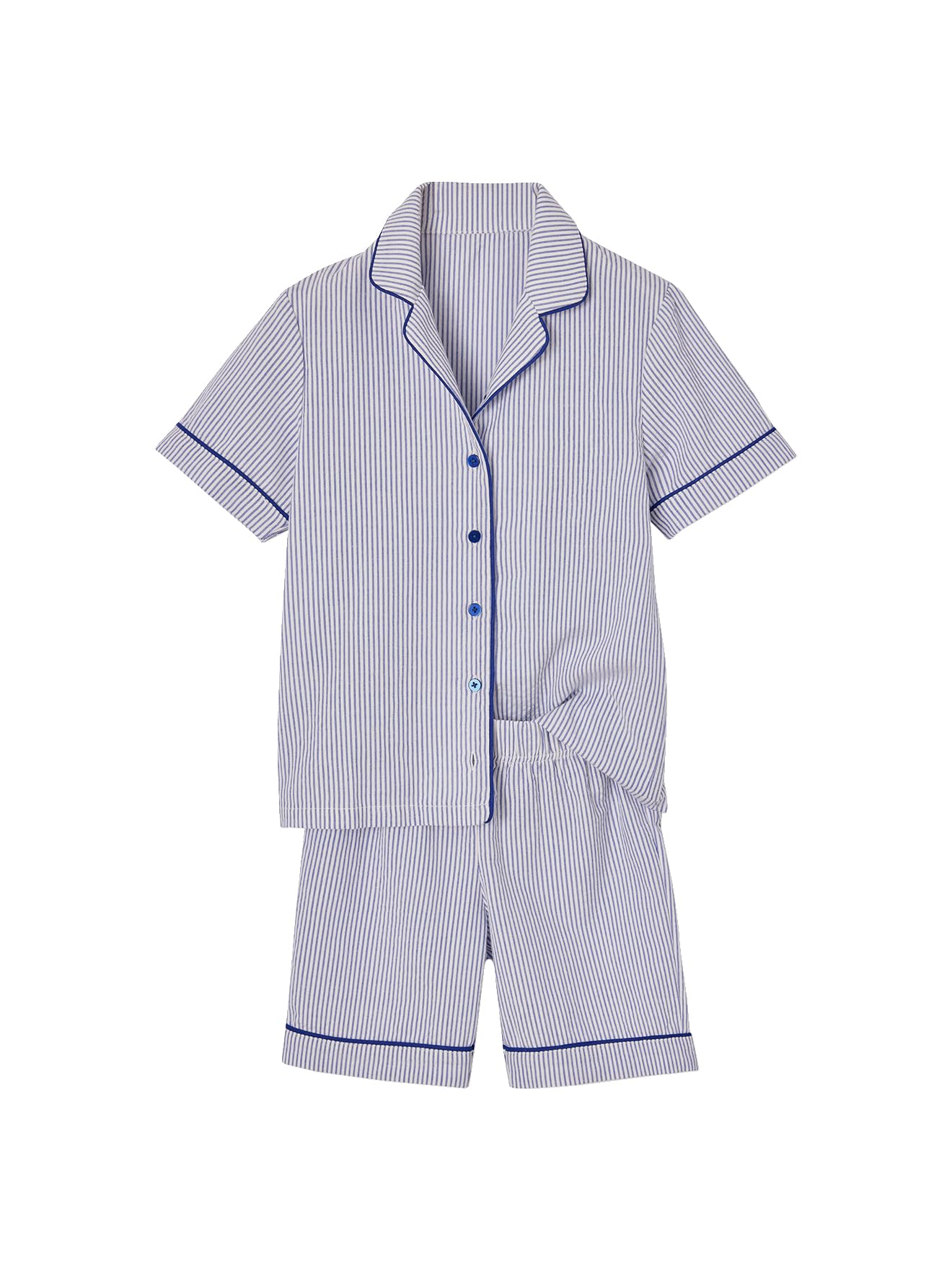 Pyjama Short Garçon En Popeline Coton - Bleu électrique Rayé | Taille élastiquée Et Confortable