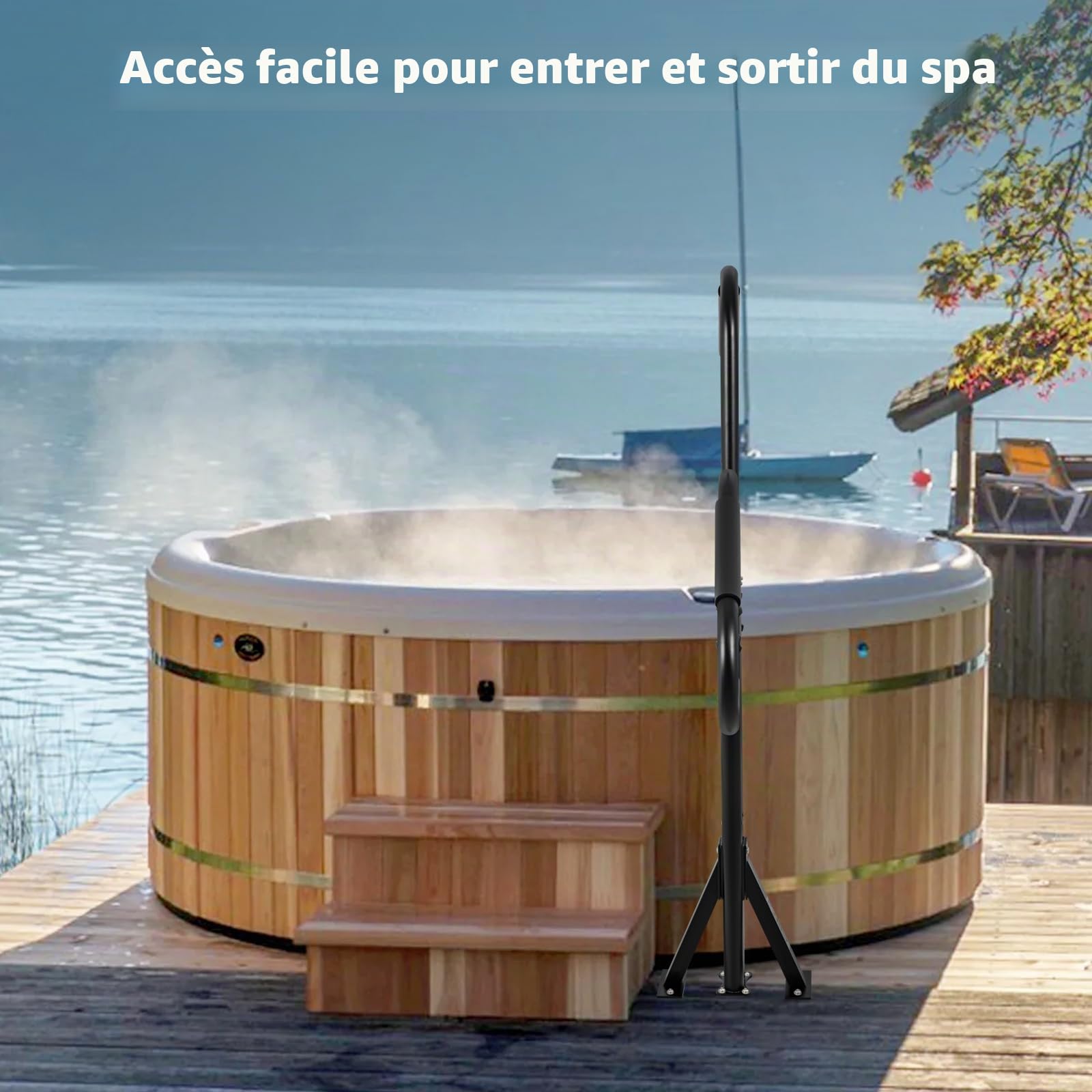 CXRCY Poignées de jacuzzi à deux sens, technologie de prévention de la rouille par revêtement électrophoretique, rotation à 360° & hauteur réglable de 104 cm à 137 cm, poignée latérale pour spa de 600