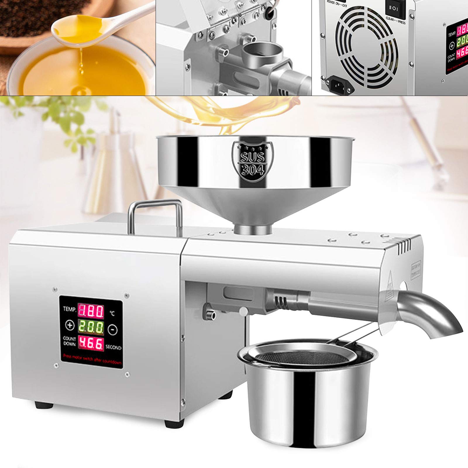 Estrattore di olio di colza automatico in acciaio inox per arachidi, soia, colza, noci, sesamo, mandorle, temperatura regolabile, 1500 W