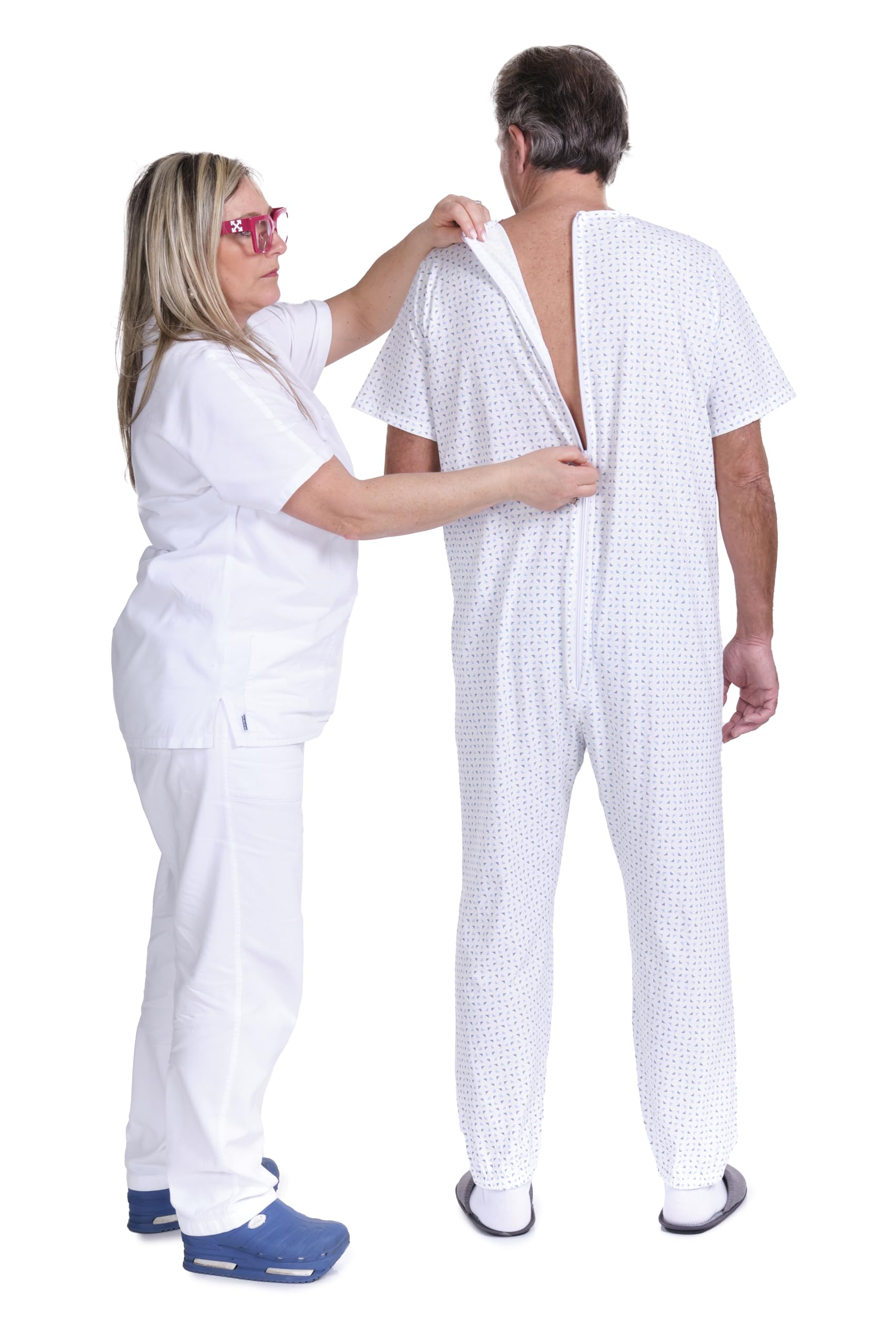 Pyjama pour Alzheimer avec Fermeture au Dos, 100% Coton Léger, Manches Courtes, Pantalon Long, 9012/3, pour Personnes âgées