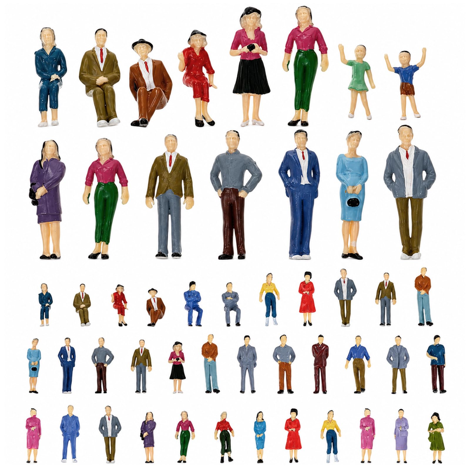 50Pcs Mini People Figurines 1:30 & 1:50 Tiny Architectural Painted Model