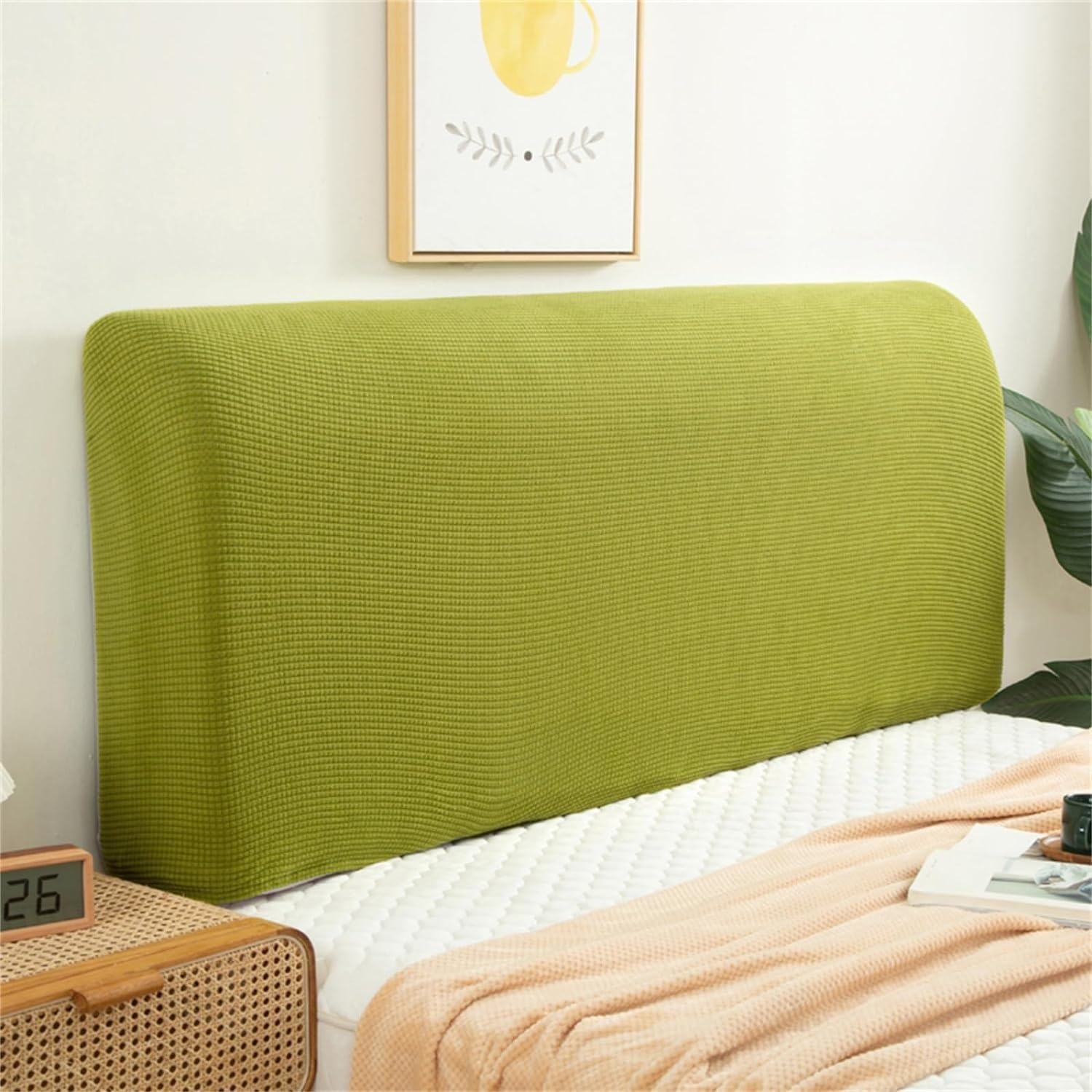 Double/Single Bed Headboard Cover Velvet Padded Bed Headboard Slipcover Super King Size Small Bed Protector Slipcover for Bed Headboard Dustproof Decoration ( Color : Bright Green , Size : 230cm/90in