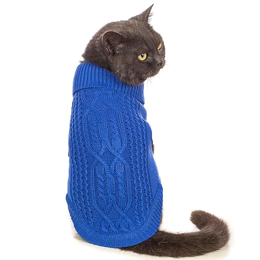 Stretchy Cat Sweater - 17 Colors & 6 Sizes | Snug Winter-Ready Knit for Boy/Girl Cats & Kittens(Dark Blue, Medium)