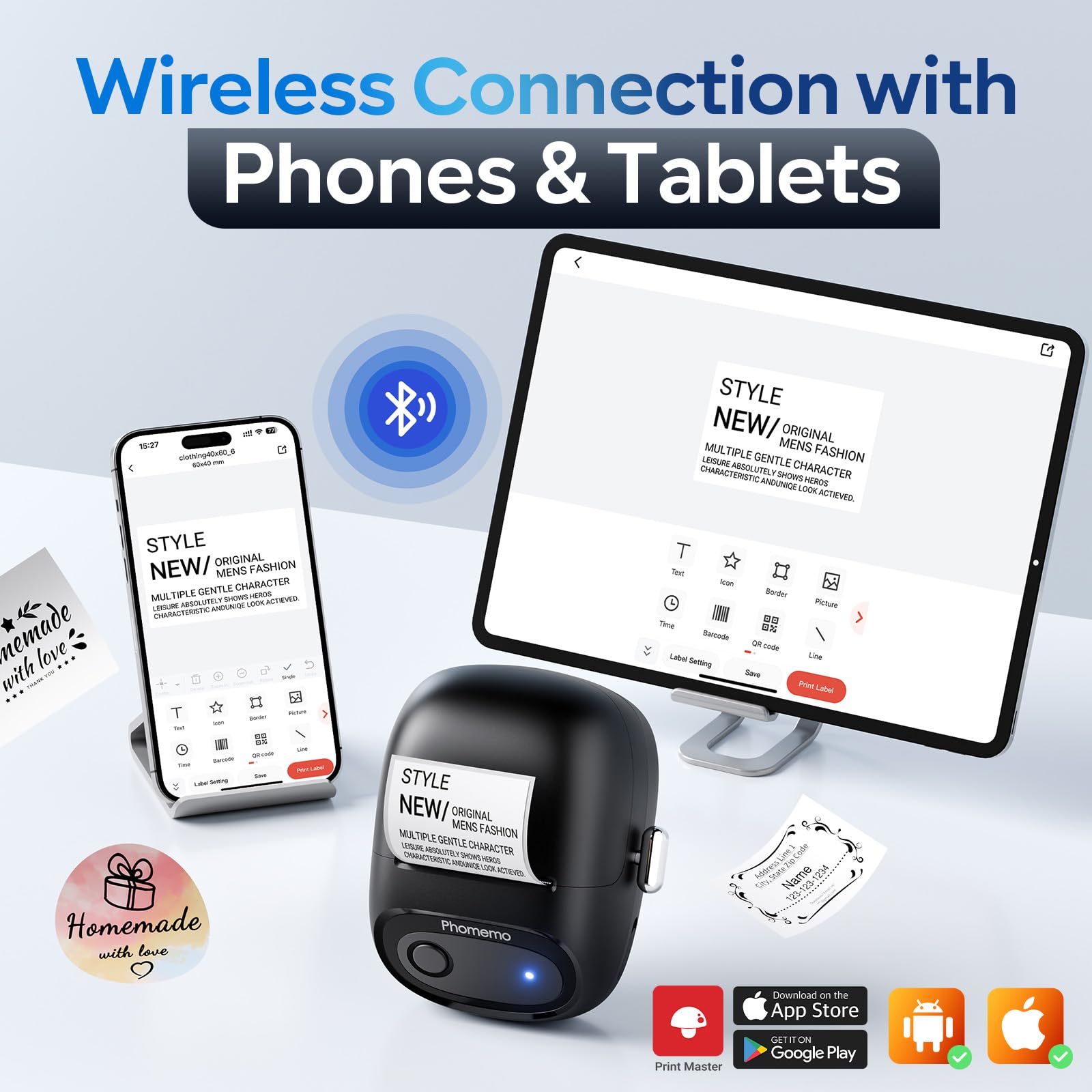 Phomemo Label Maker, M160 Portable Bluetooth Label Printer with 300+ Templates - Image 2