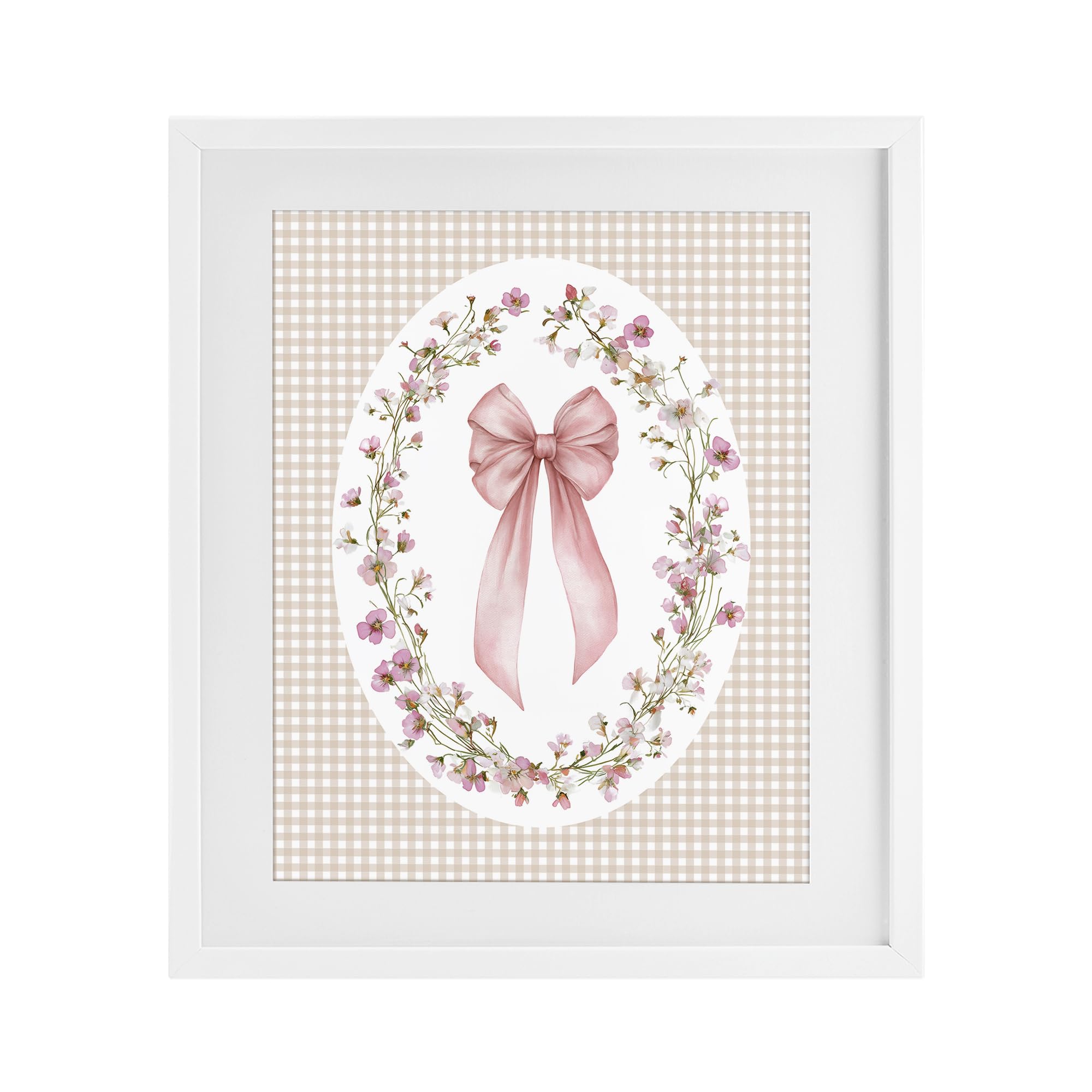 Stupell Industries Coastal White (Textured) 'Feminine Gingham Bow'| Framed Print Under Glass