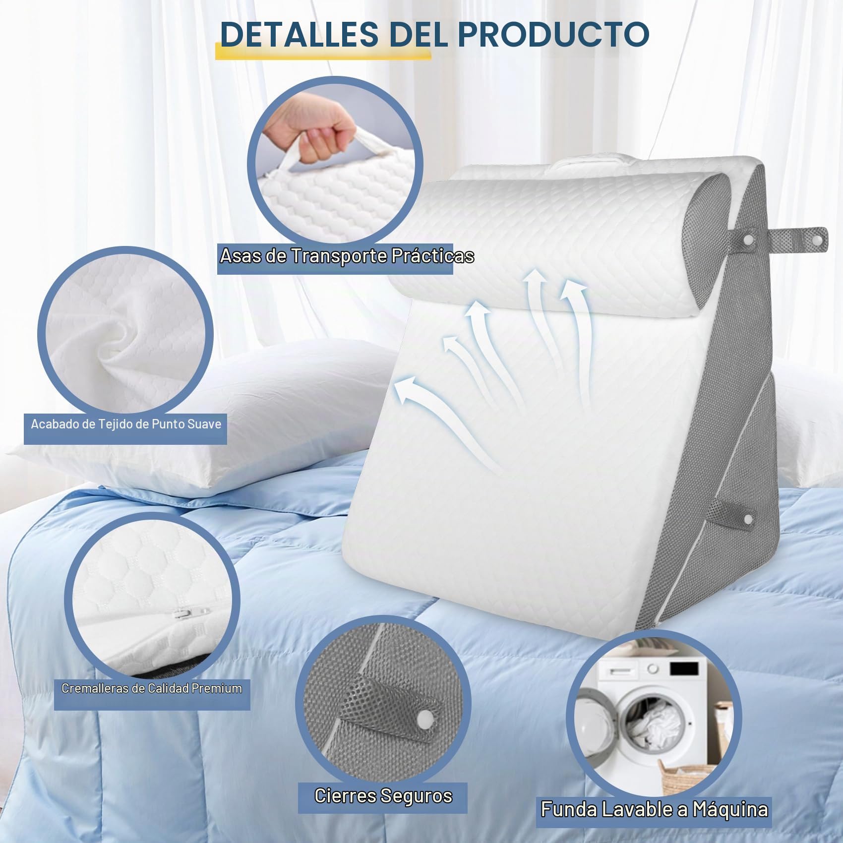3 en 1 Almohada De Cuña, Cuña para Dormir | Cojín en Cuña Para Cama y Sofá, Ajustable Cojín de Reflujo De Espuma, Para Apnea Del Sueño,Lectura, Dolor De Espalda