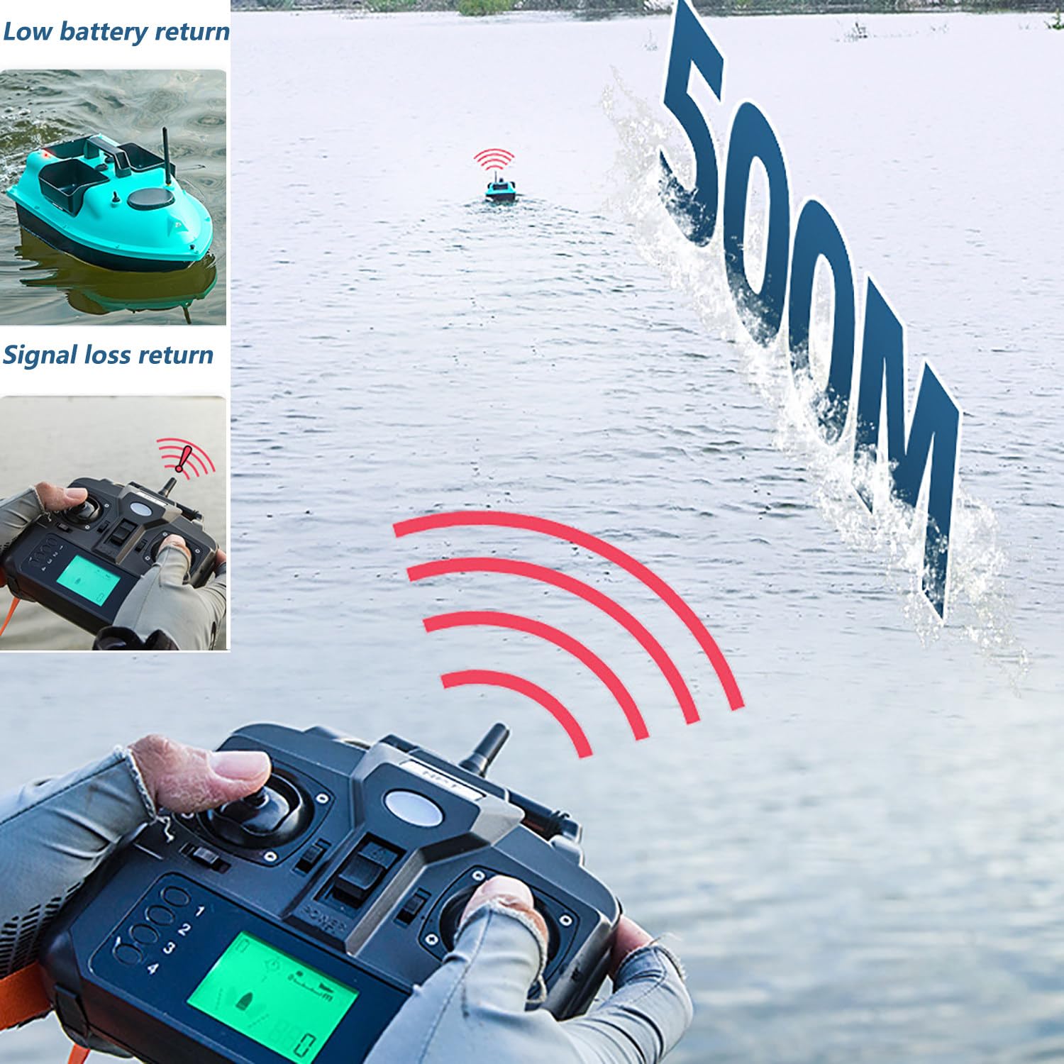 Esca con telecomando per barca con ritorno automatico GPS, luci notturne, 3 serbatoi di esca, lunga durata della batteria per la pesca