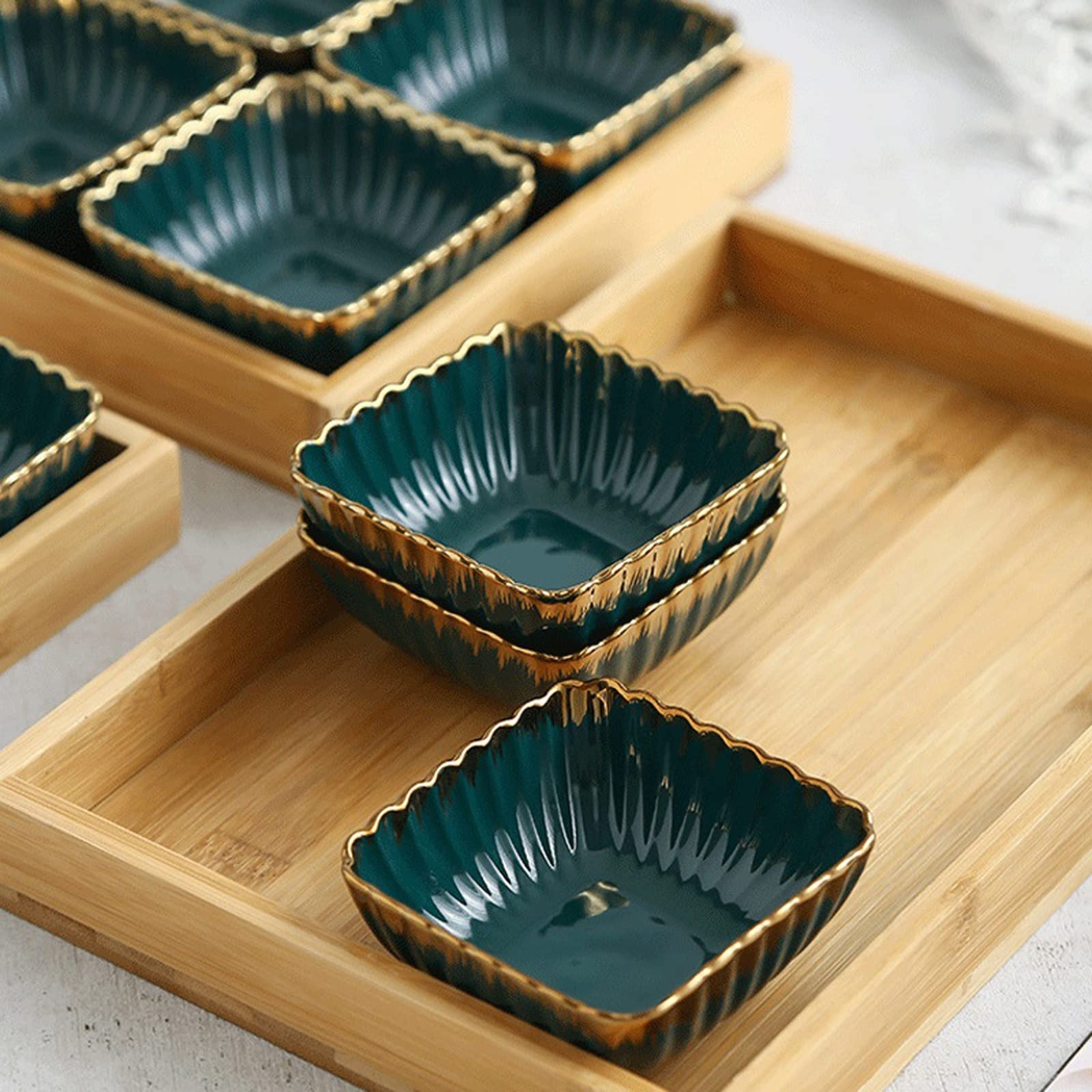 Ciotoline da Snack Multi Grid Salsa Piatto Green Gold Rim Snack Snack Decoraggio Piatto di ceramica Piatto in legno Dessert in legno Vassoio Caramella Frutta Piatto Piatto da tè Piatto da tè Casa Piat