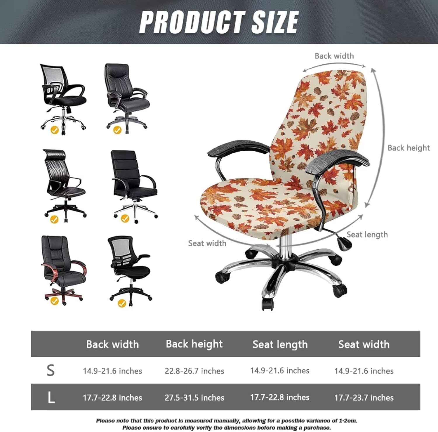 Orange Maple Leaf Office Computer Chair Covers Stretchable Rotating Chair Cover Removable Armless Dining Chair Covers Washable Rotating Chair Protective Slipcover