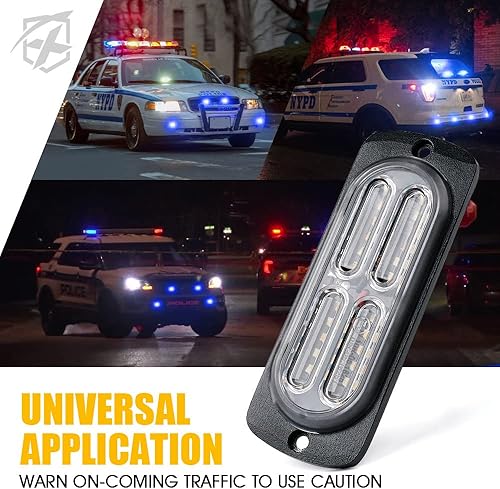 Miniatura 5 de Xprite Kit de luces de policía estroboscópicas de montaje en superficie azul de 24 LED, rejilla intermitente de advertencia de seguridad de