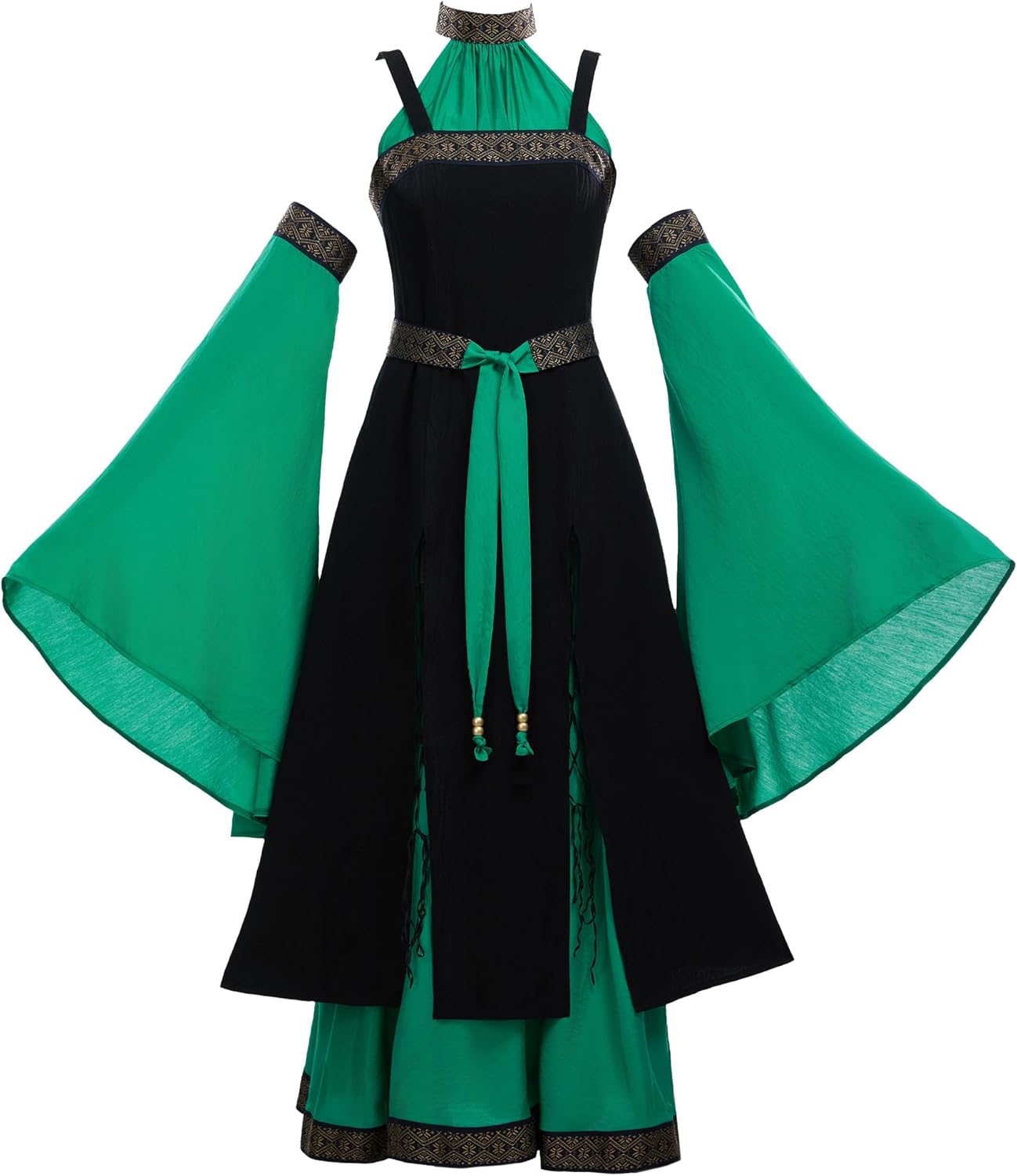 Medieval Renaissance Dress Costume Viking Elf Off Shoulder Dress with Belt and Sleeves Cosplay Costume