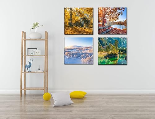 Miniatura 5 de OKEXCKK Lienzo decorativo para pared, diseño de paisaje de las cuatro estaciones, primavera, verano, otoño, invierno, colorido, árbol, pintura