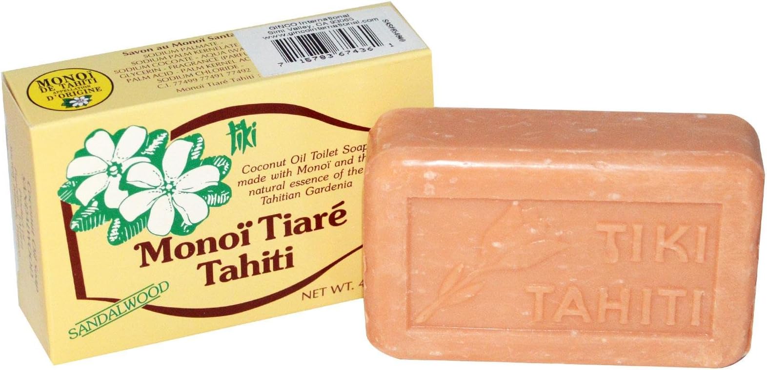 Soap Bar Sandalwood Monoi Tiare Cosmetics 4.6 oz Bar Soap
