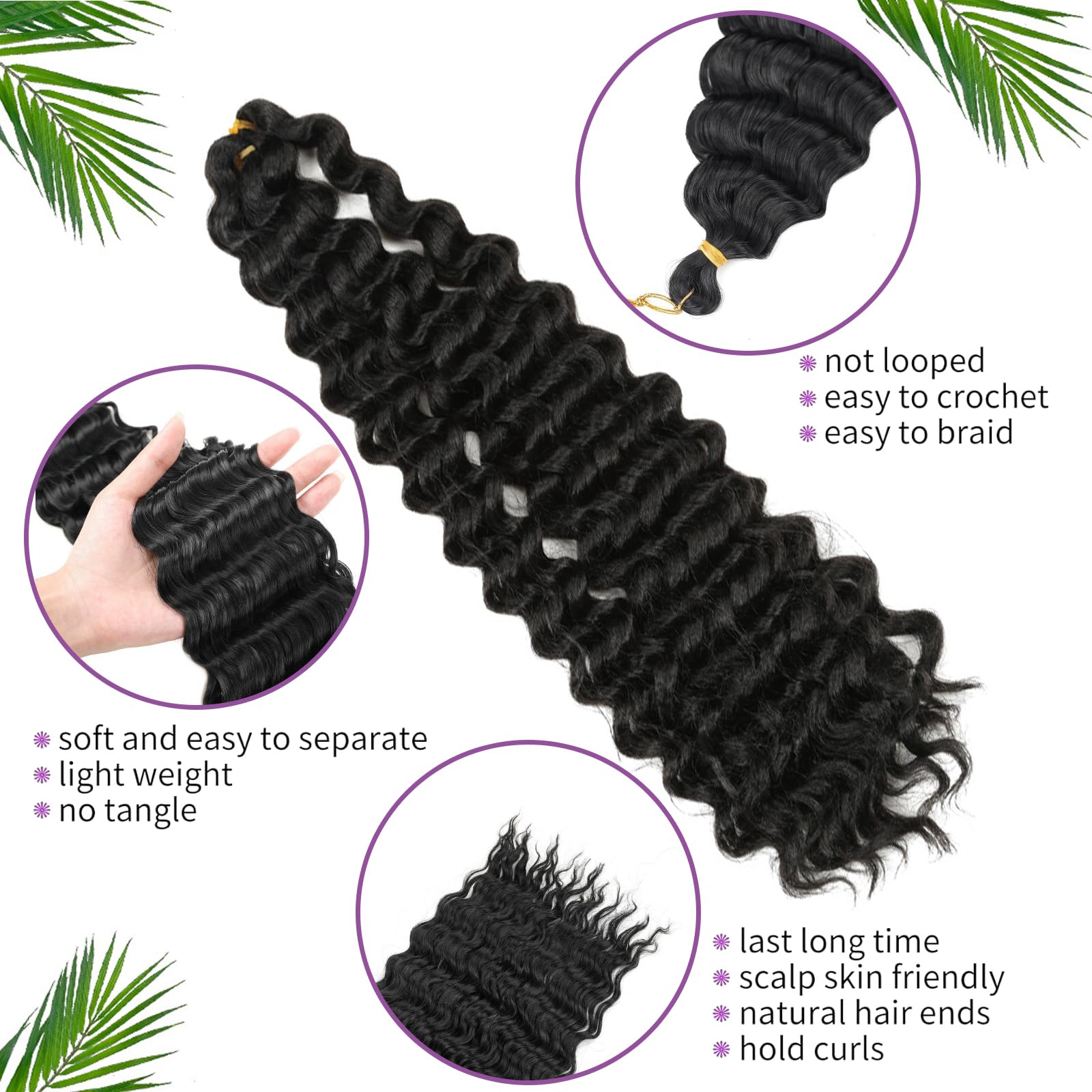 JSTHHTT Curly Braiding Hair, Crochet Braids Hair Extensions, Twist Water Wave Crochet Hair - Image 3