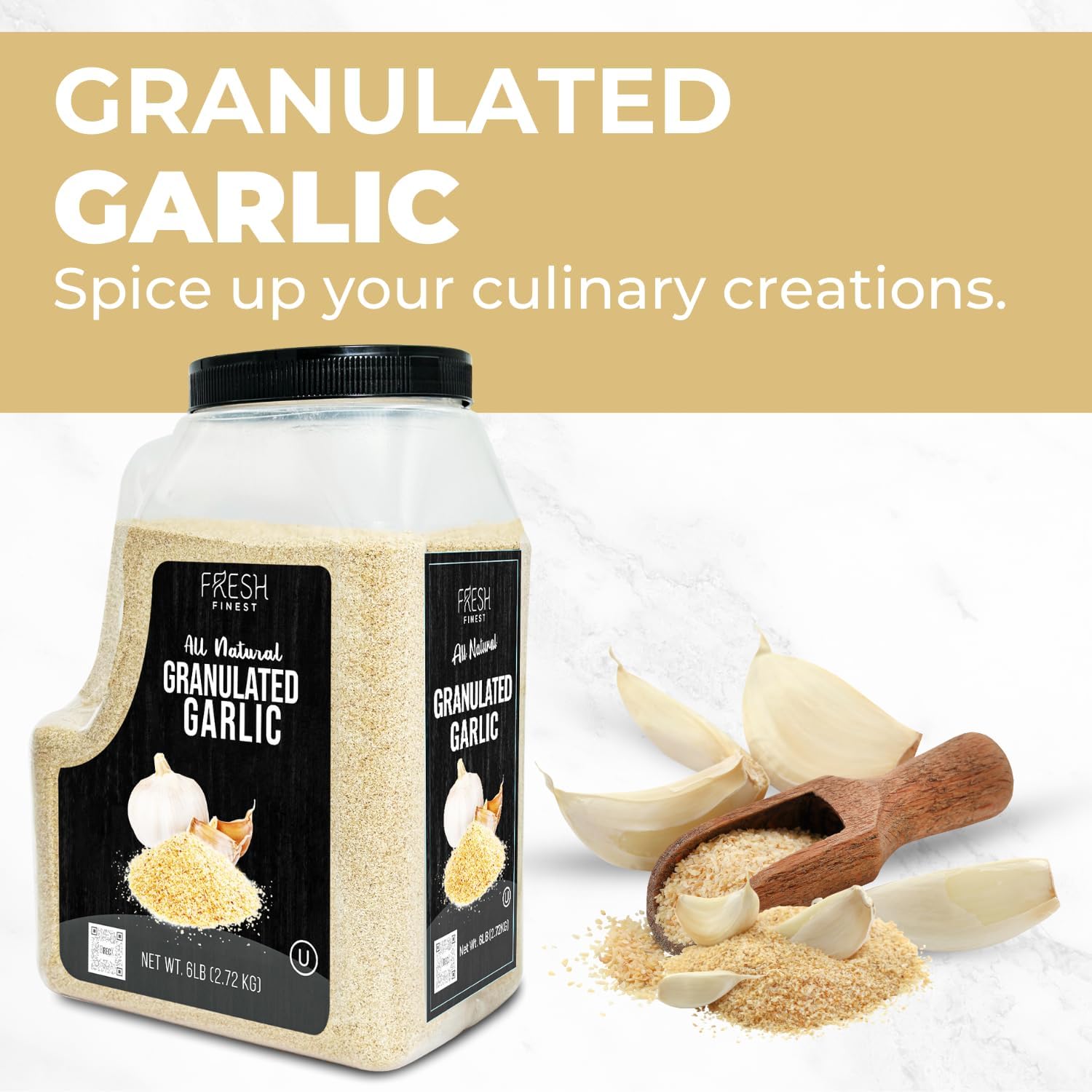 Fresh Finest Granulated Garlic Seasoning - Bulk 6 LB- Kosher Certified Garlic Seasoning, Ideal Use For Vegetables, Rubs, Grilled Meats, Salads, Dressings and More - 6 LB