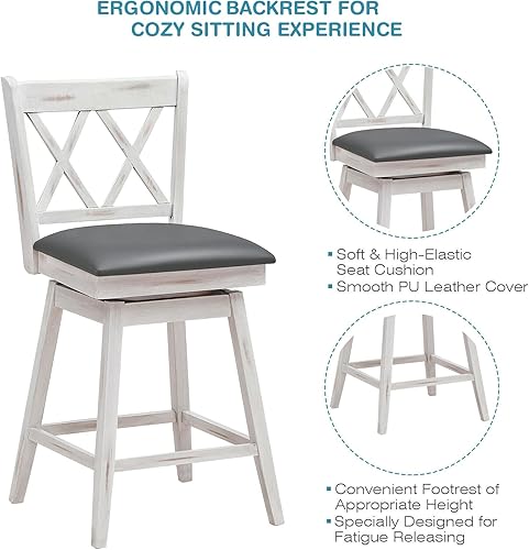 Miniatura 6 de UJOYPAYD Taburete de bar con altura de mostrador, taburetes de bar giratorios de 360 grados, silla alta tapizada de altura de asiento de 25