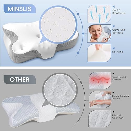 Miniatura 8 de Almohada cervical de espuma viscoelástica para aliviar el dolor, almohada cervical ajustable refrescante para dormir acogedora con funda de almohada