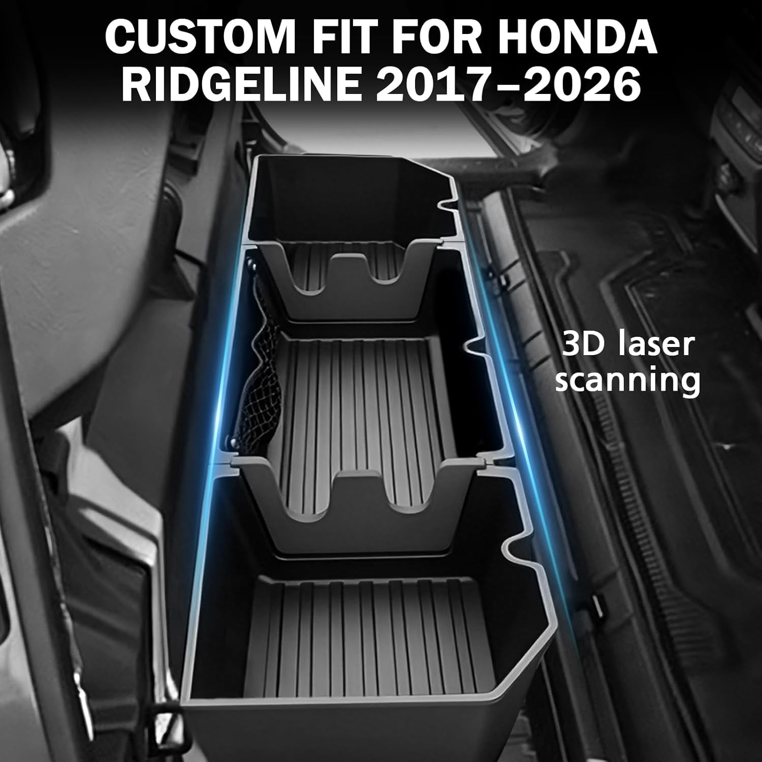 Under Seat Storage for Honda Ridgeline 2017-2026, Custom Fit Rear Underseat Organizer Box for Ridgeline Crew Cab, Heavy Duty Waterproof Truck Storage with Dividers