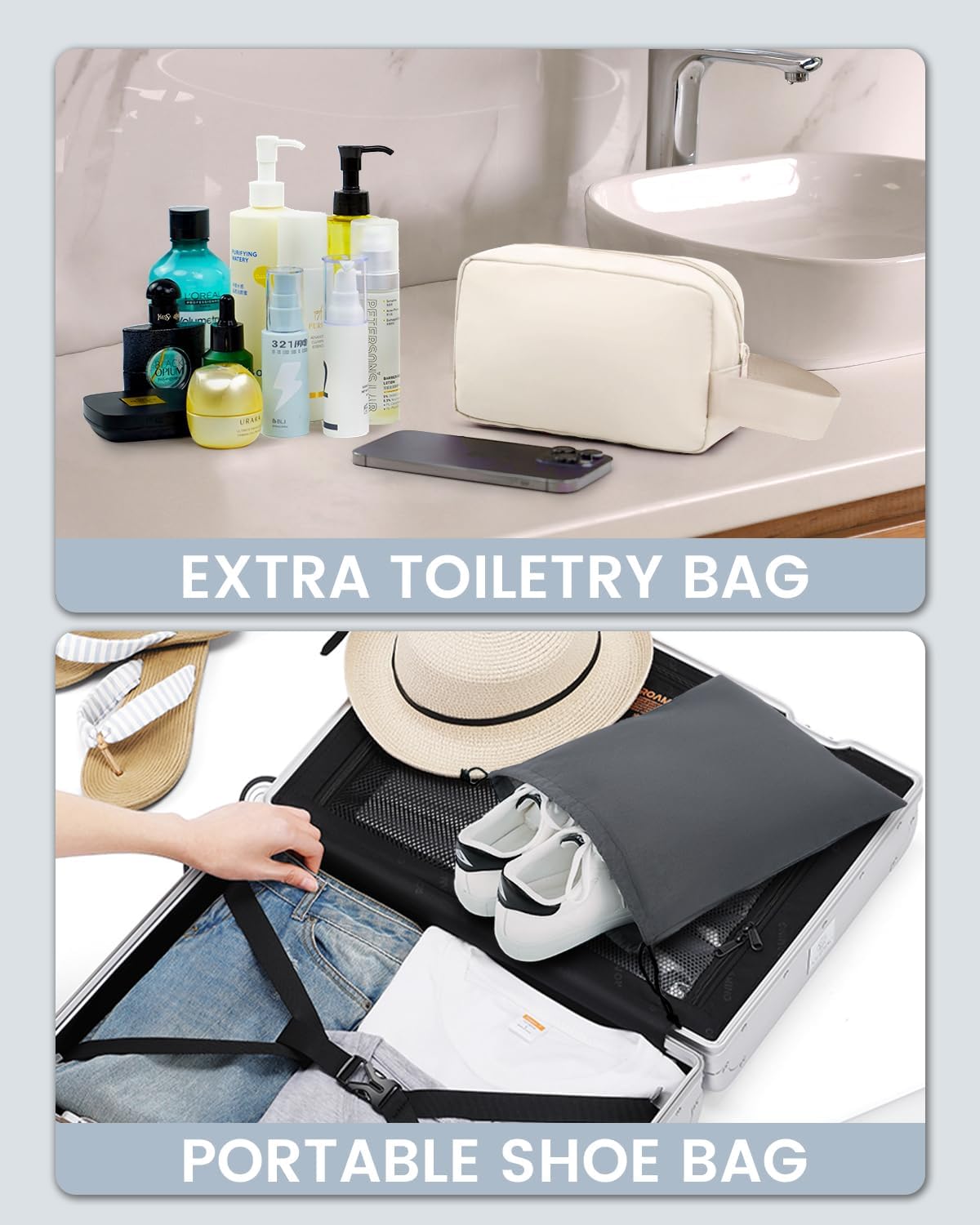 For Spirit Airlines Personal Item Bag 18X14X8 Carry On Travel Duffle Bags for Airplanes Women Men with Wet Pocket Weekender with Shoe and Toiletry Bags, Beige - Image 8