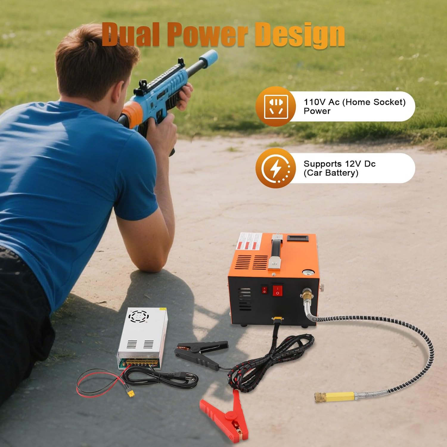 Air Compressor, 110 V 300W High Pressure Air Pump 4500PSI/30MPa 12V DC Portable PCP Air Compressor w/Alligator Clip Power Cord for Air Pistols PCP Air Guns & Mini-Diving Bottles