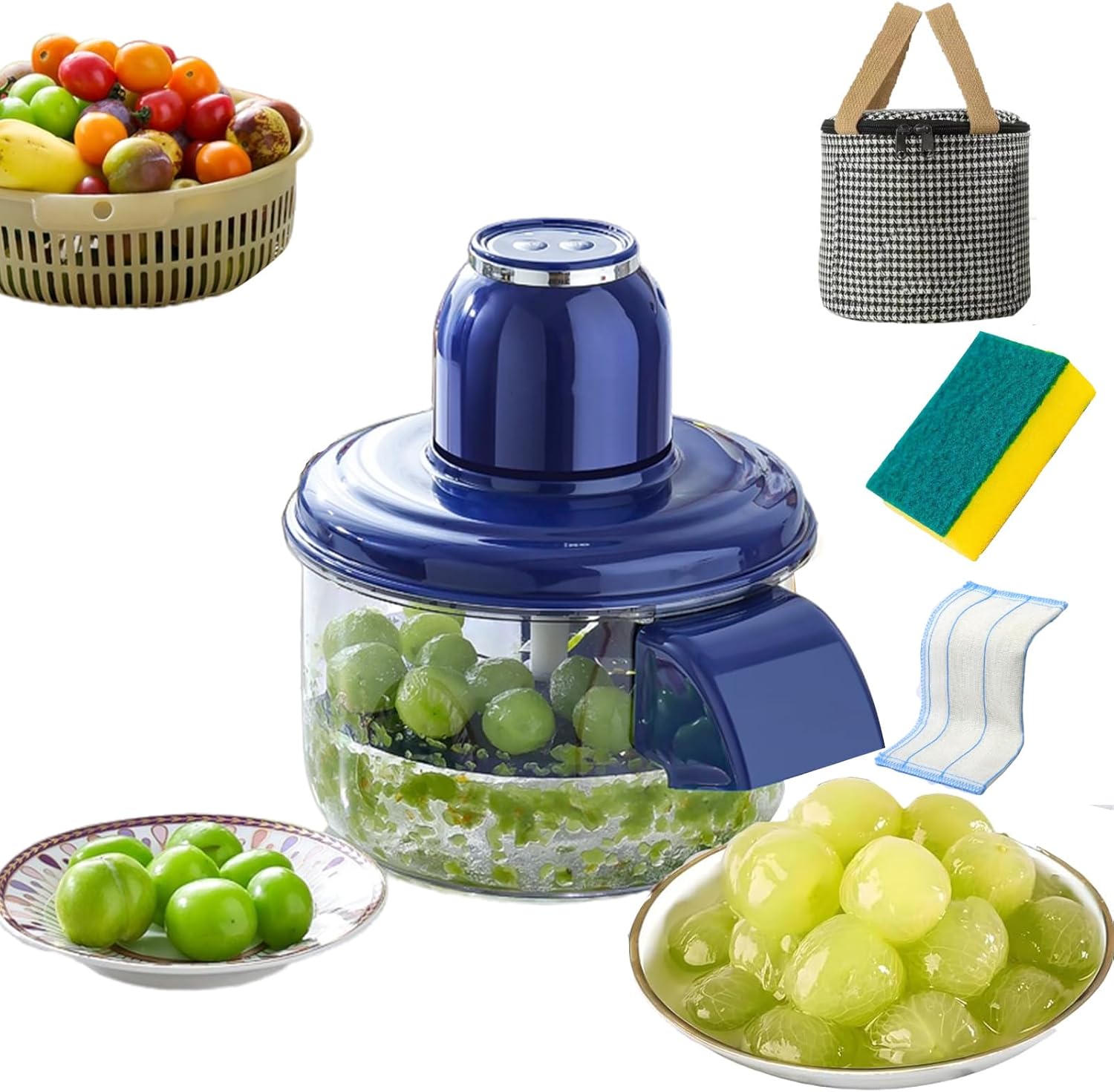 Electric Grape Peeling Machine Automatic Garlic Peeler Machine, with Storage Bag and Cleaning Tools, Rechargeable Home Kitchen Aid Peeler Small Commercial Fruit Skin Remover Tool (BLUE)