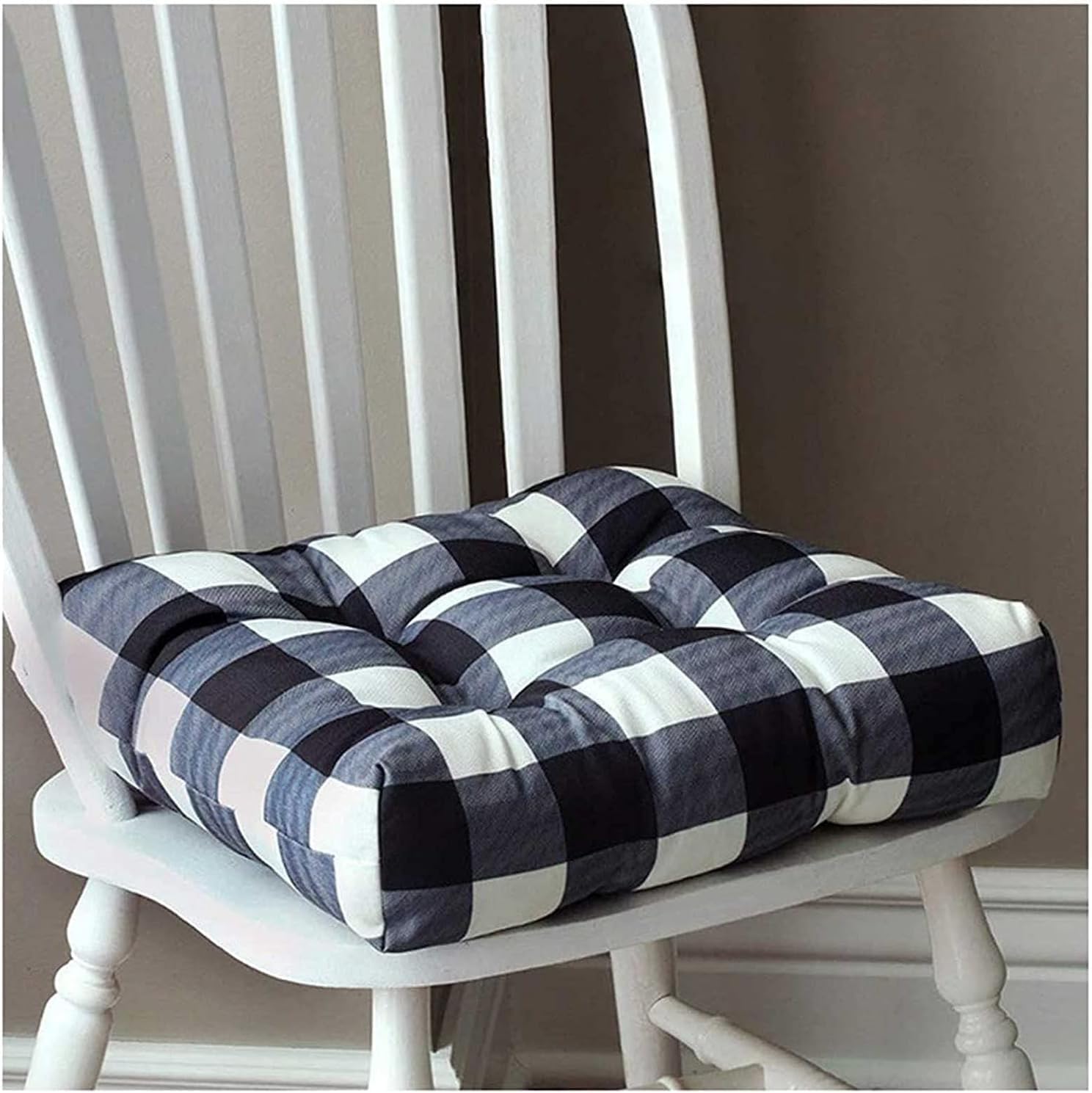 Wcxixo Black and White Checkered Chair Pads, Set of 4 Buffalo Checked Seat Pads for Dining Room, Kitchen and Outdoor Patio with Ties, 17 x 16.5 Inch