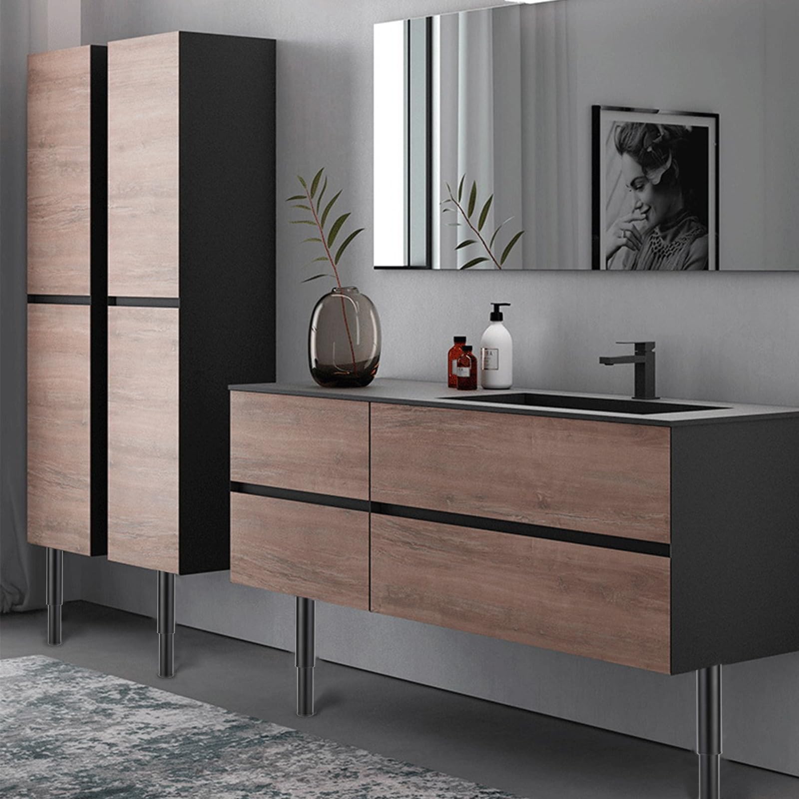 WMLBK 4 piedini per mobili regolabili in altezza, 25-42 cm, piedini regolabili in metallo, gambe da tavolo, diametro 30 mm, con viti per mobili, divano, letto, comodino, armadietto