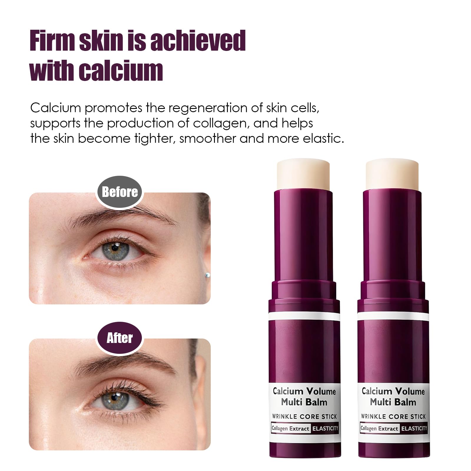 Cemenrete Lot de 2 baumes au calcium multi baume anti-âge et raffermissant Coréen Skincare Stick Calcium Volume Multi Baume hydratant anti-âge pour les yeux, le cou, le visage