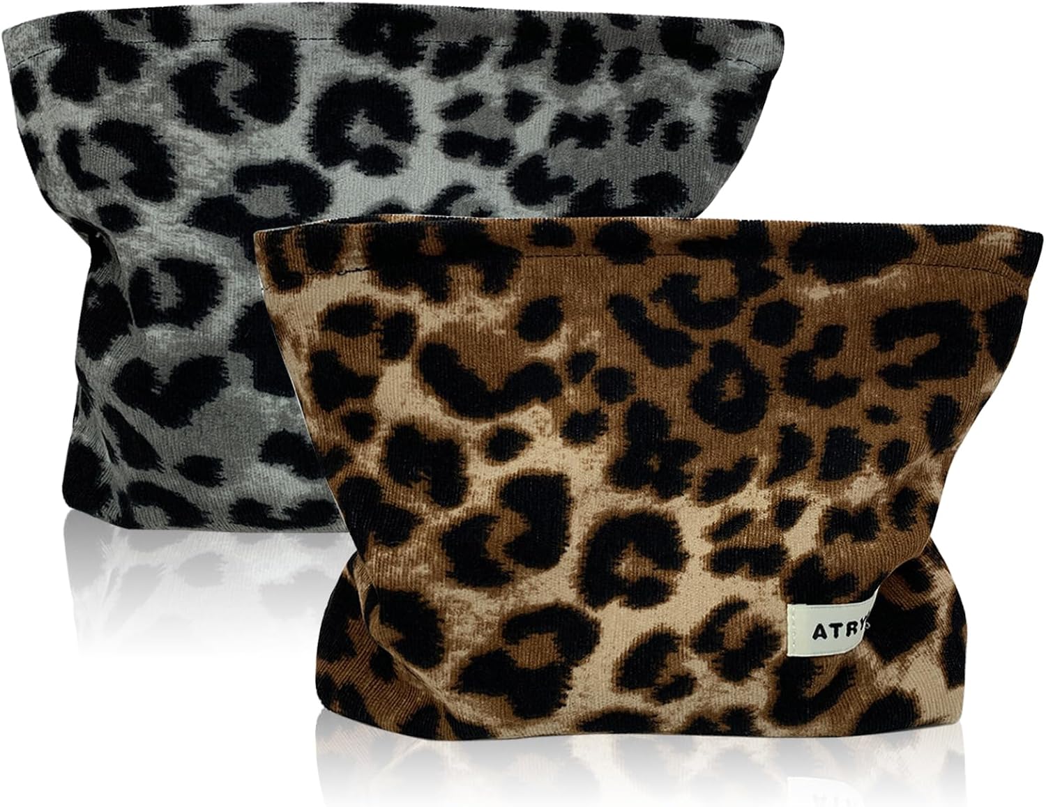 Leo Bag of 2 Leopard Print Bag with Zip Leopard Bag Women's Makeup Bag Toiletry Bag Small for Women and Girls