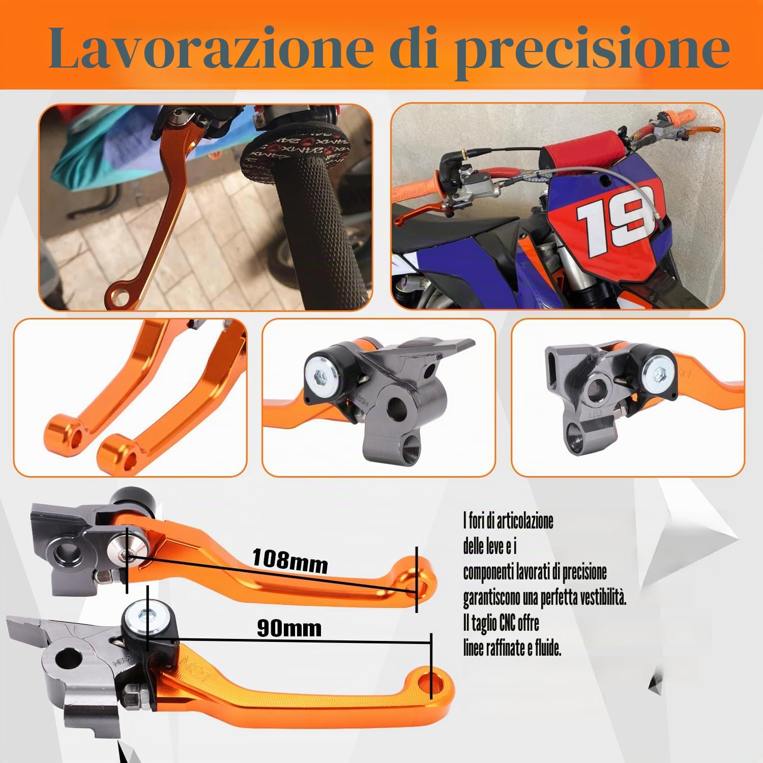 JFG RACING CNC Pieghevole Leva Frizione Freno Moto per SX SXR SXF SXF XCF XCFW XCRW XCW EXCR EXCR EXCR 125 150 200 250 300 350 500-Arancione