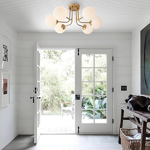 Miniatura 30 de Lámpara de techo moderna semiempotrada de 3 luces, pantalla de vidrio blanco y negro, lámpara de techo semiempotrada, candelabros Sputnik