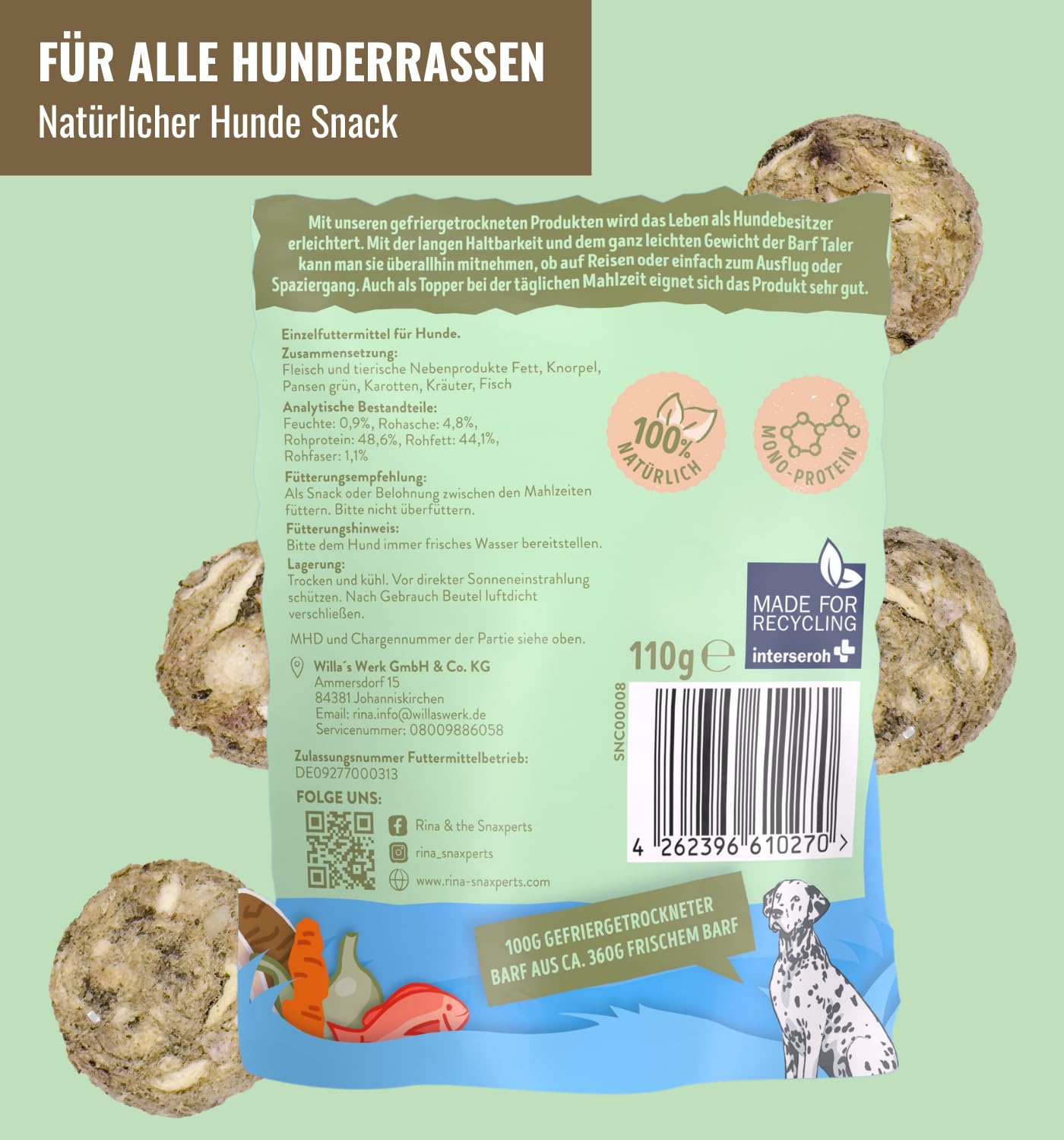 Pansen Mix Hundesnacks 6x110 g Gefriergetrocknete Hundeleckerli aus Fleisch, Pansen, Blättermagen & Kalbsknorpel Proteinreich, natürlich & ohne Zusätze Für Barf & Training von RiNa Snacks Hunde