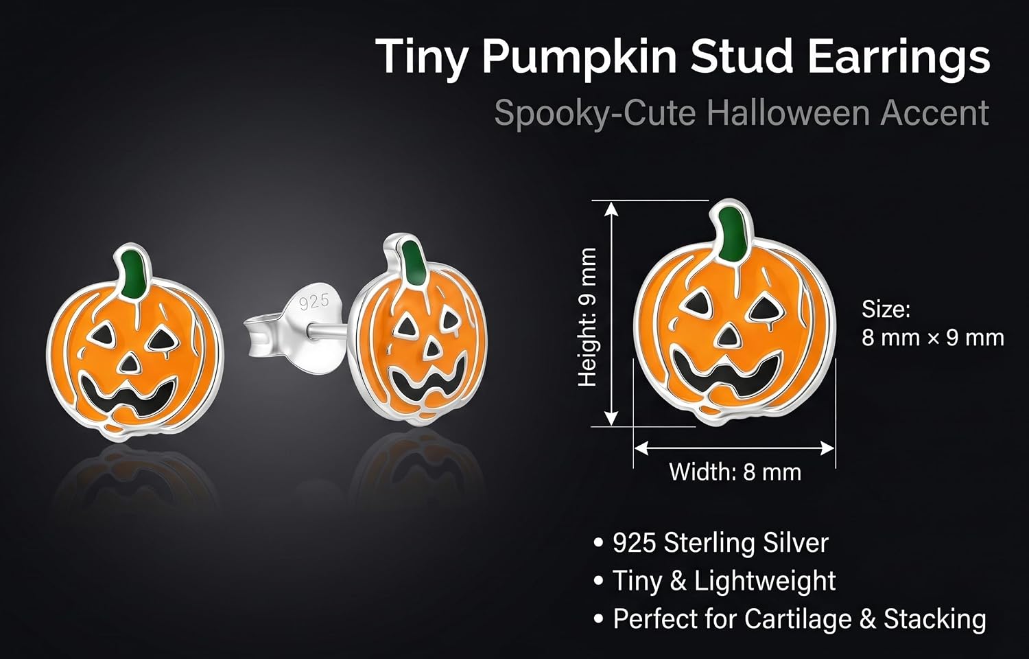 925 Sterling Silver Stud Earrings Halloween Very Tiny Cartilage Tragus Helix Second Ear Stackable Jewelry