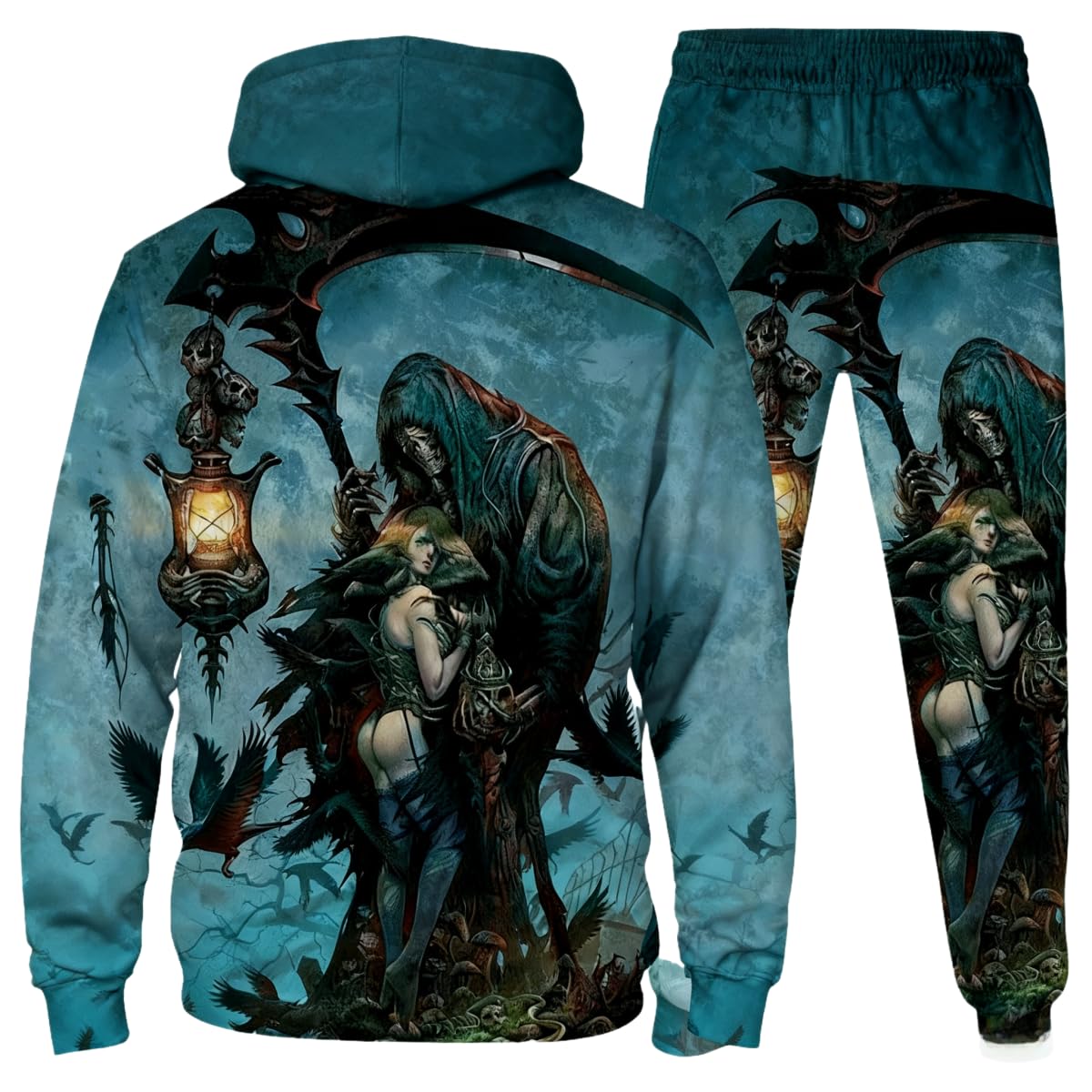 Męska bluza szkielet demon 3D druk cyfrowy pary dwuczęściowy zestaw z kapturem (4XL/B-3)