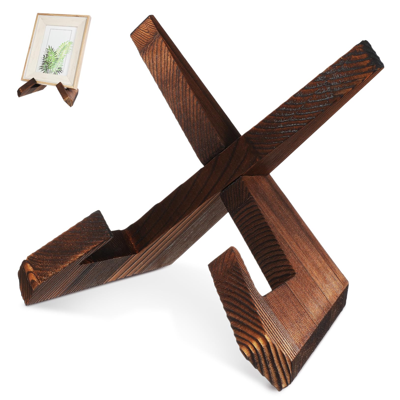 PRETYZOOM Stand Wooden Easel Recipe Holder for Kitchen Counter Multi Functional Display Stand for Plates and Vinyls Rustic Decor with Stable Design and Ergonomic Tilt Angle