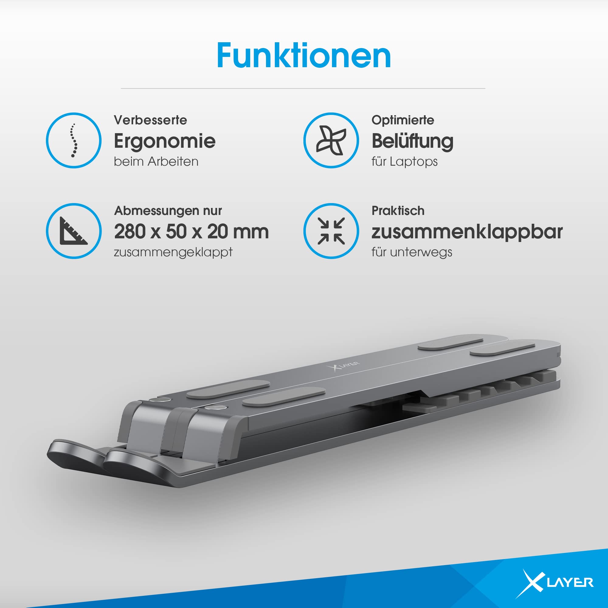 Xlayer Support Pliable Gris pour Ordinateur/Ordinateur Portable