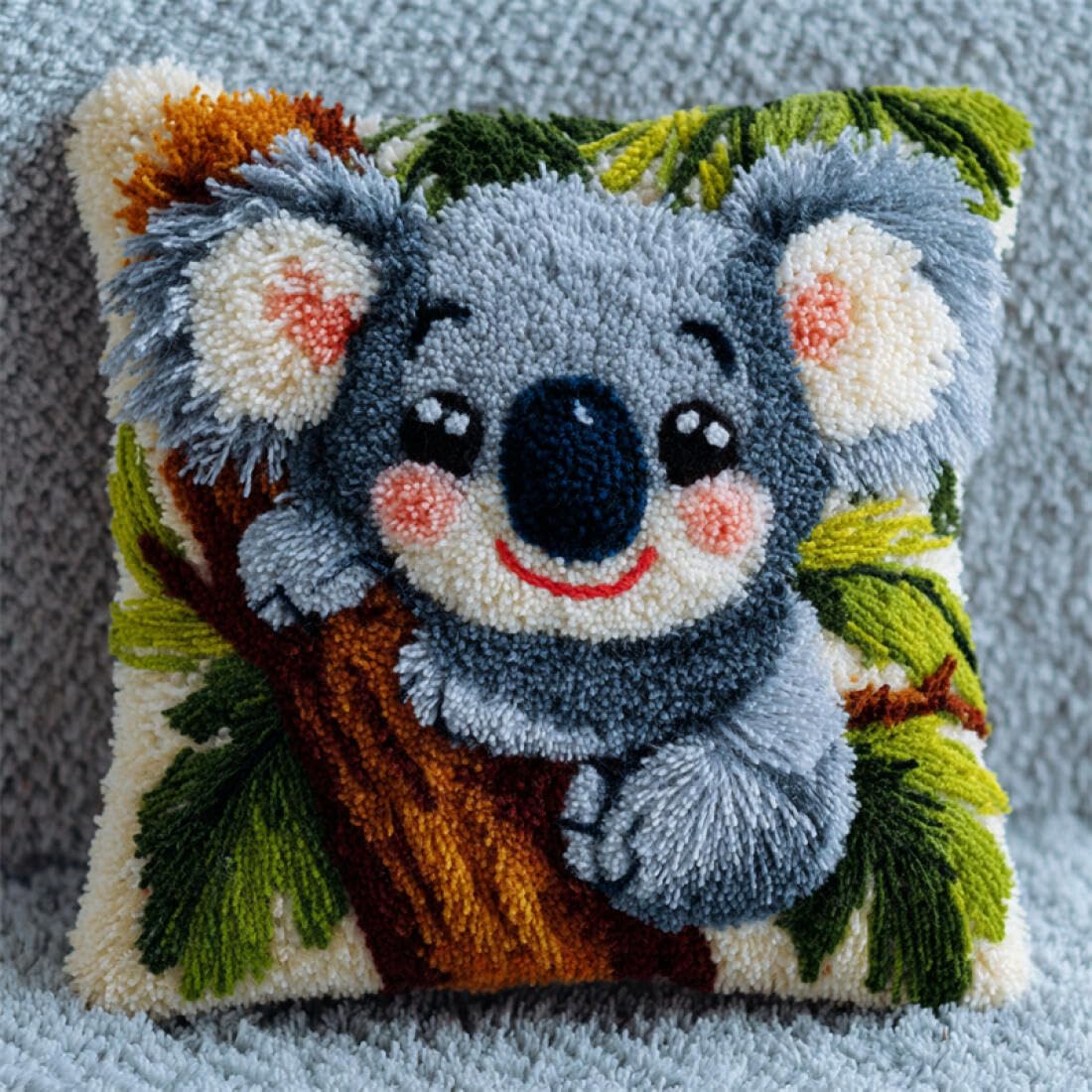 Kitquiver Animal Latch Hook Kits for Adults Koalas in The Tree DIY Latch Hook Rug Kit for Beginners Embroidery Cushion Canvasfor Adult Beginners 17x17In