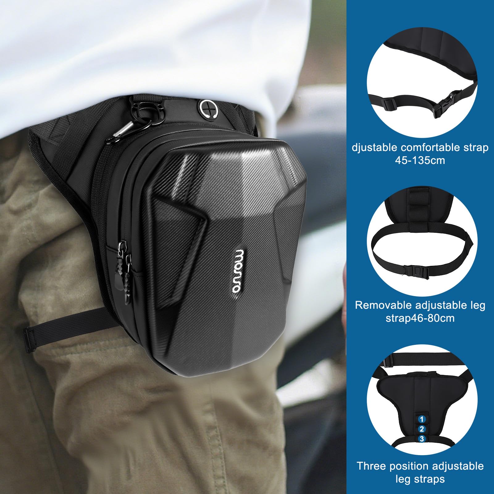 MOSISO Sacoche de Jambe Moto pour Homme et Femme, Sac de Cuisse Motard EVA Extensible Multifonctionnel Étanche, pour Sports Extérieurs Randonnée Cyclisme, Noir