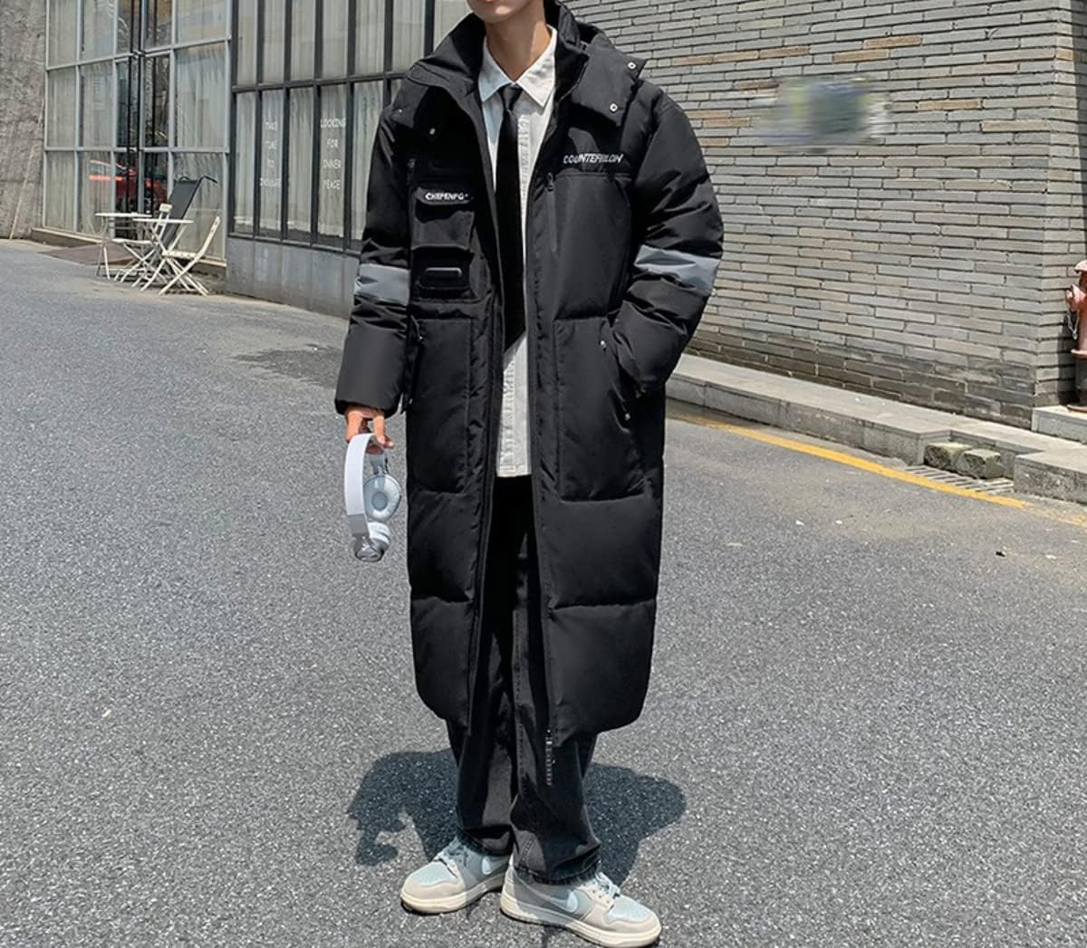 Piumino Caldo Ispessito da Uomo Inverno Sciolto Sport All'aperto Antivento Piumino di Media Lunghezza Unisex Tendenza Casual Piumino con Cappuccio