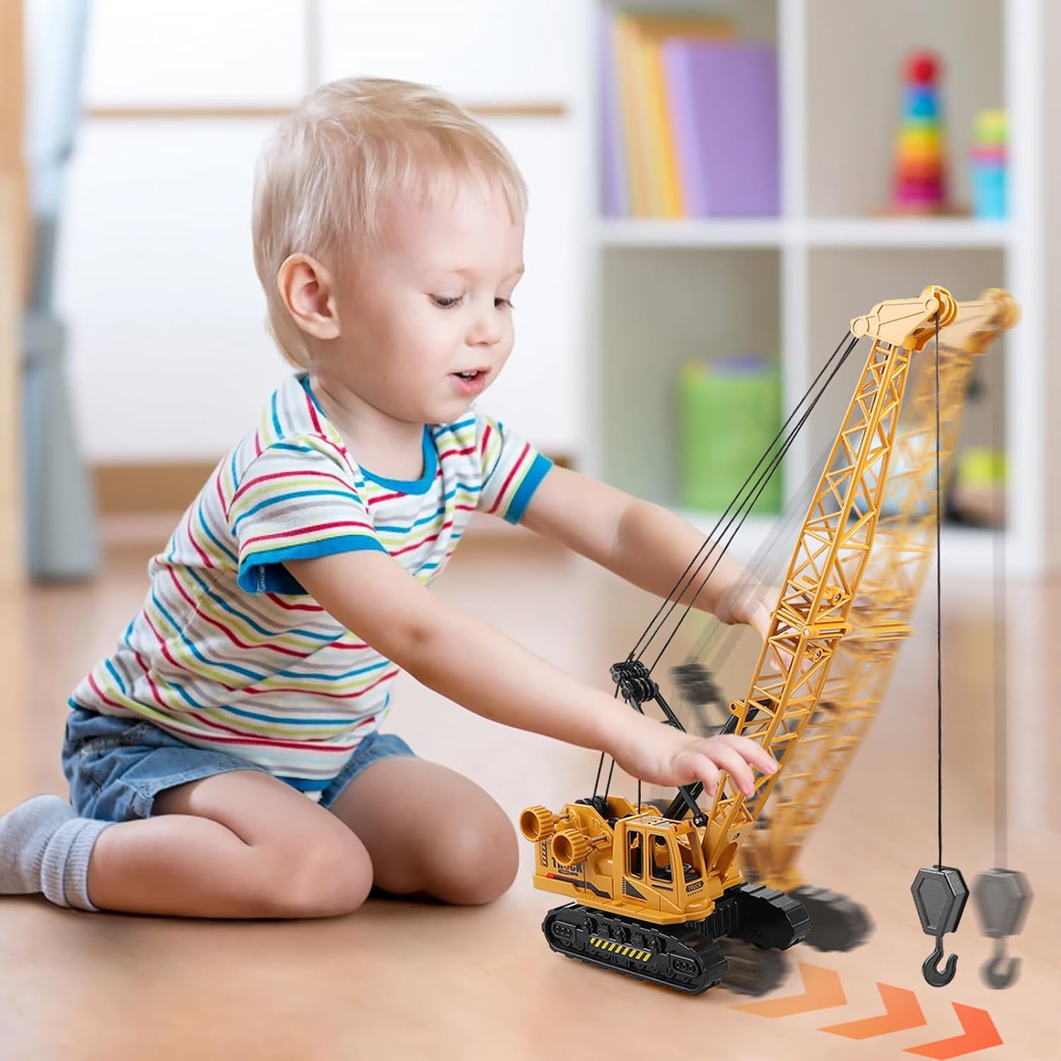 Metal ABS Crane Toy, Diecast Construction Vehicles Crane Model Car with Manual Lifting Button, Truck Building Toys for Kids Boys Ages 3-7, 8-12 Christmas and Birthday Gifts