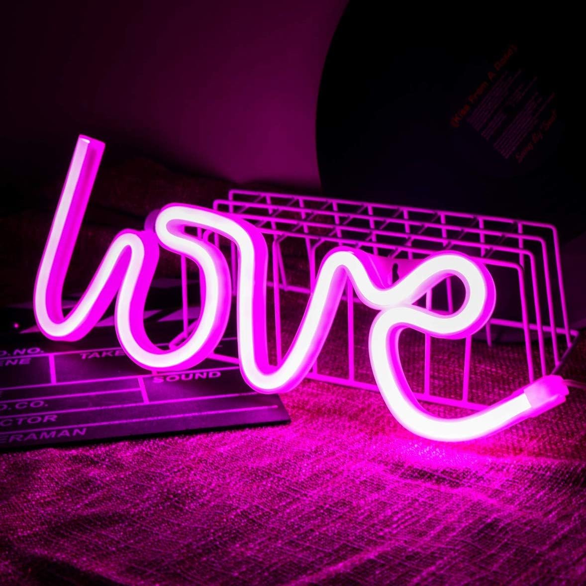 QiaoFei Love Neon Sign,LED Love Light for Children Kids Gifts Party Supplies, Girls Room Decoration Accessory,Table Decoration Pink