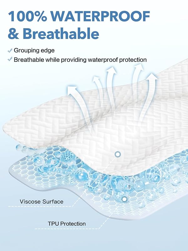 100% Waterproof Mattress Protector King Size, Premium Viscose from Bamboo Mattress Pad Ultra Soft Breathable, Noiseless Mattress Cover Fitted 8"-21" Deep Pocket by Renvix - Image 2