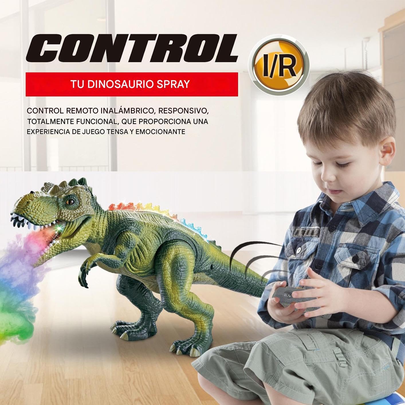 Genérico Dinosaurio Control Remoto | Dinosaurio en Movimiento | con Luces Y Rociador para Exteriores Y Fiestas