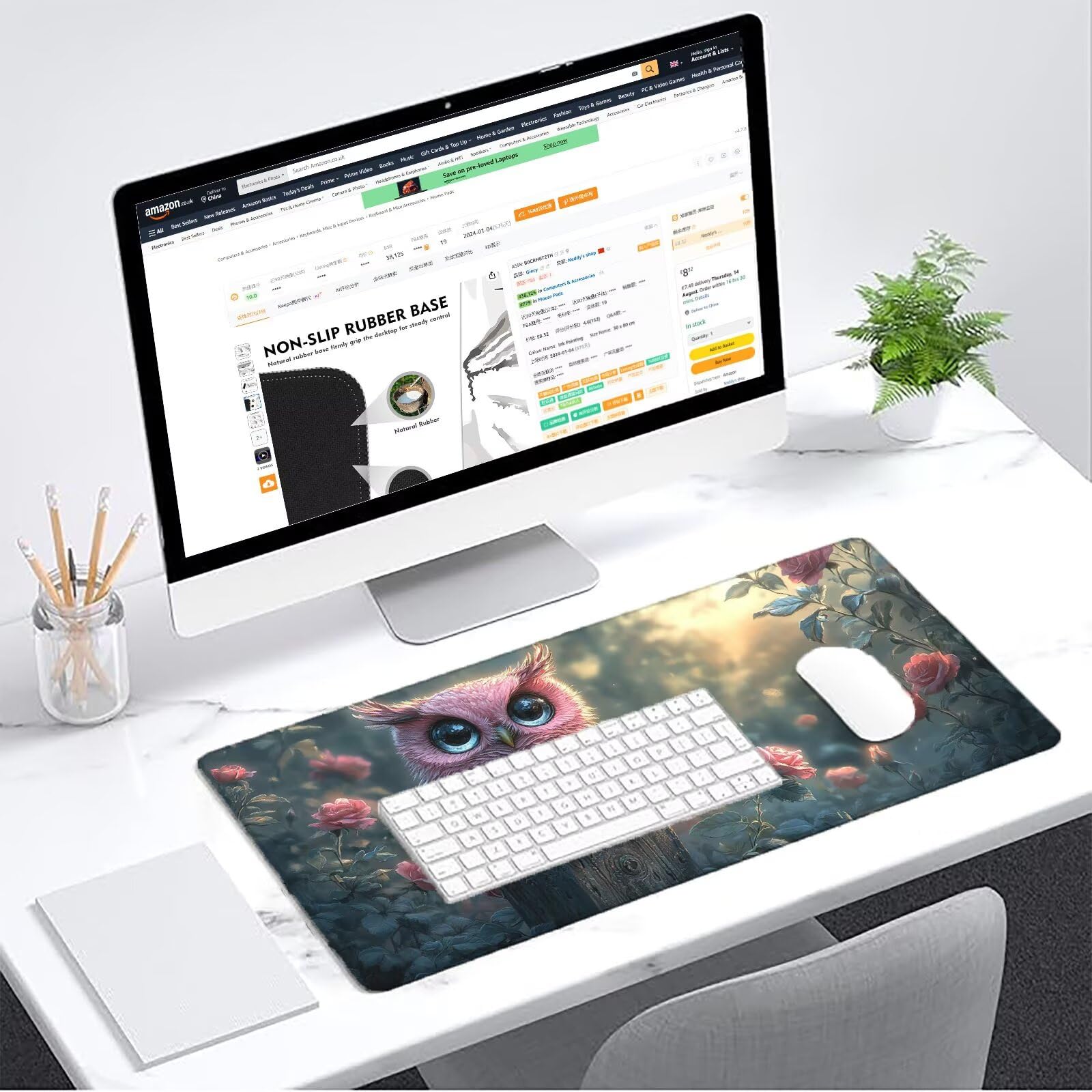 Podkładka pod mysz dla graczy liliowa podkładka pod mysz XXL 1600 x 800 mm mata biurowa podkładka pod mysz zwierzęcą wodoodporna akcesoria biurowe do gier szyte krawędzie poprawia precyzję i szybkość
