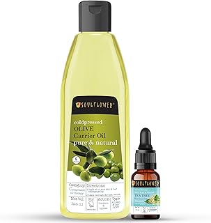 Soulflower Tea Tree Essential Oil & Olive Oil | Hair Growth, Hair Fall Control, Nourishment, Acne, Anti Dandruff | 100% Pure, Naural, Organic Certified & Undiluted | Pack of 2 240ml