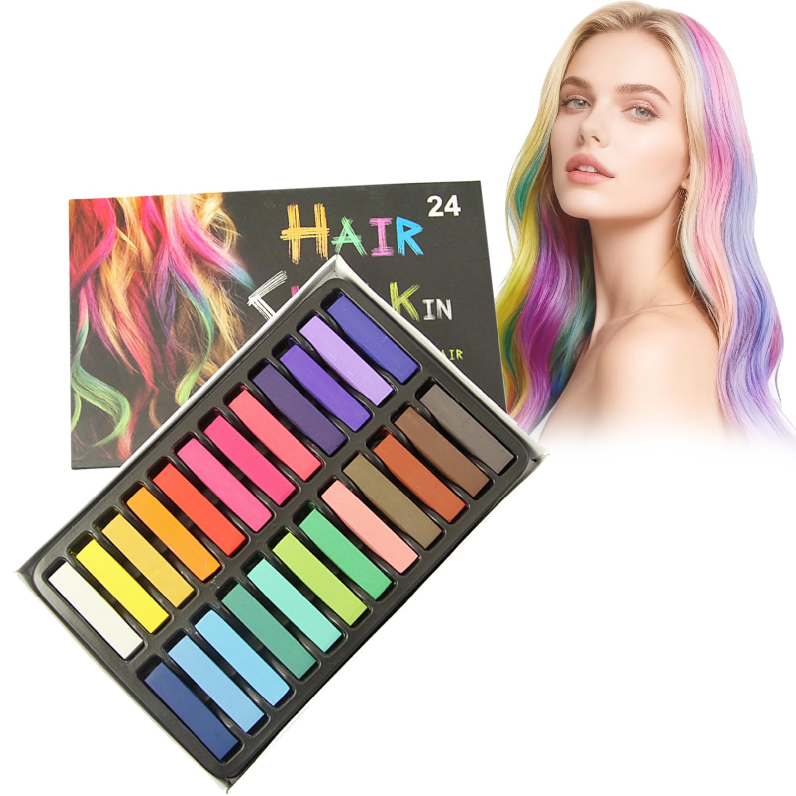 24 Colori Gessetti Per Capelli per Colorare Temporaneamente, Capelli Temporanea Gesso, Intura Temporanei Lavabili